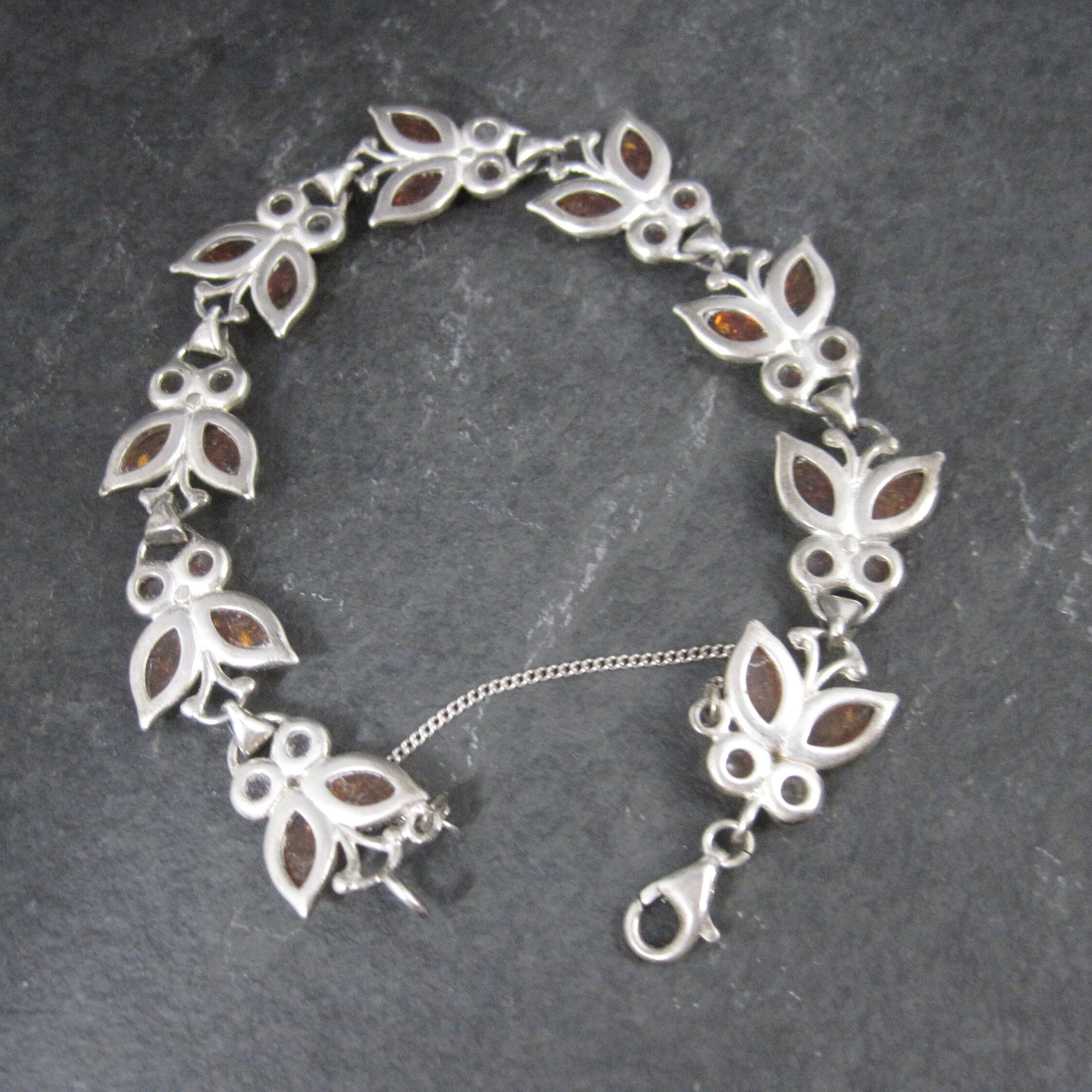 Estate Sterling Amber Butterfly Bracelet 7.5 Inches