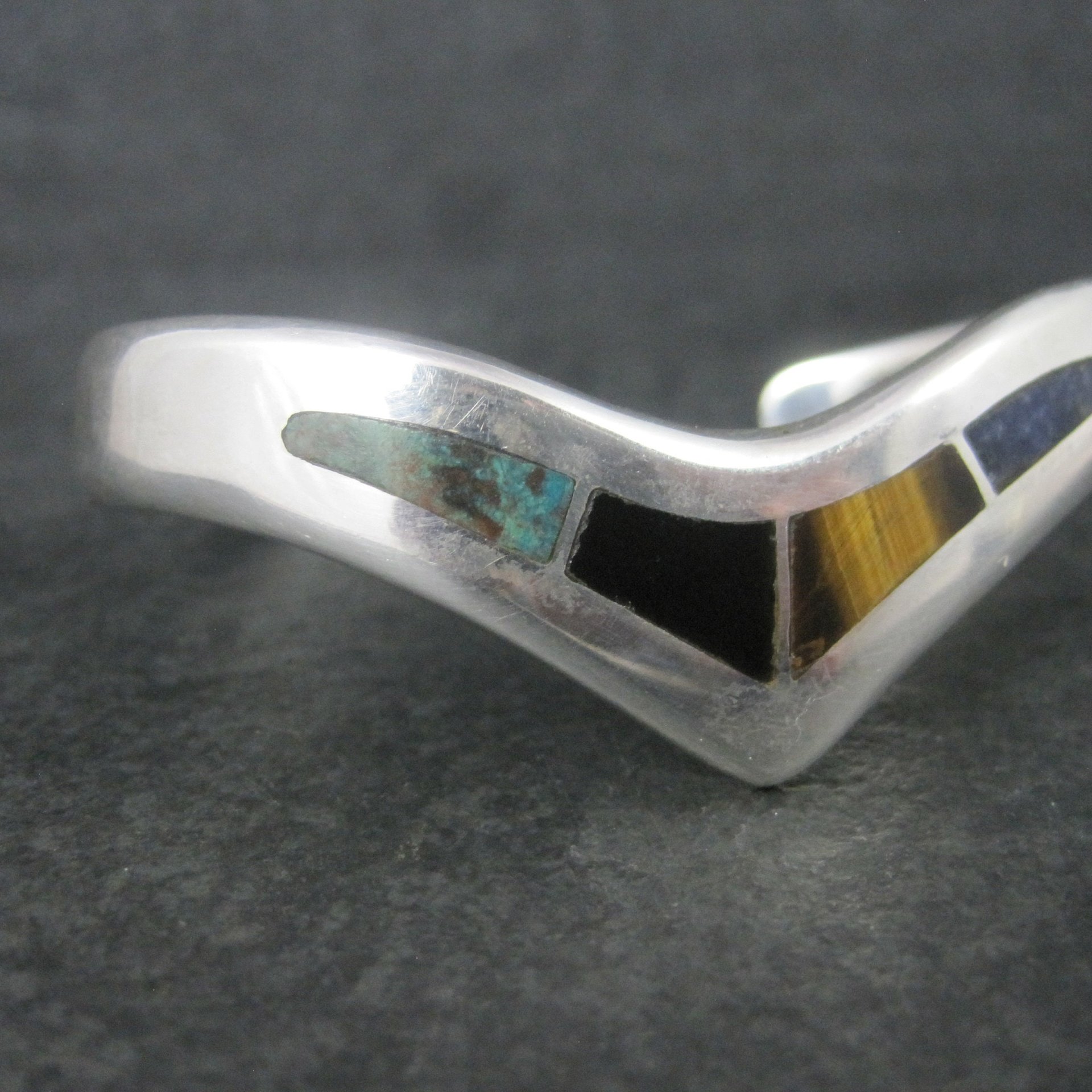 Mexican Sterling Inlay Sweater Cuff Bracelet 6 Inches