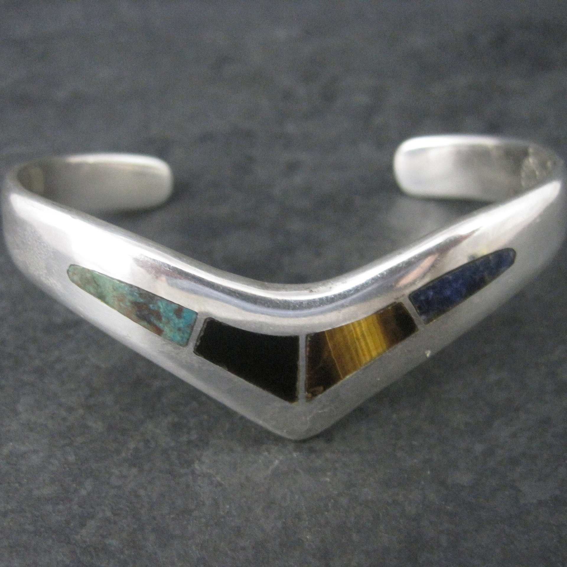 Mexican Sterling Inlay Sweater Cuff Bracelet 6 Inches