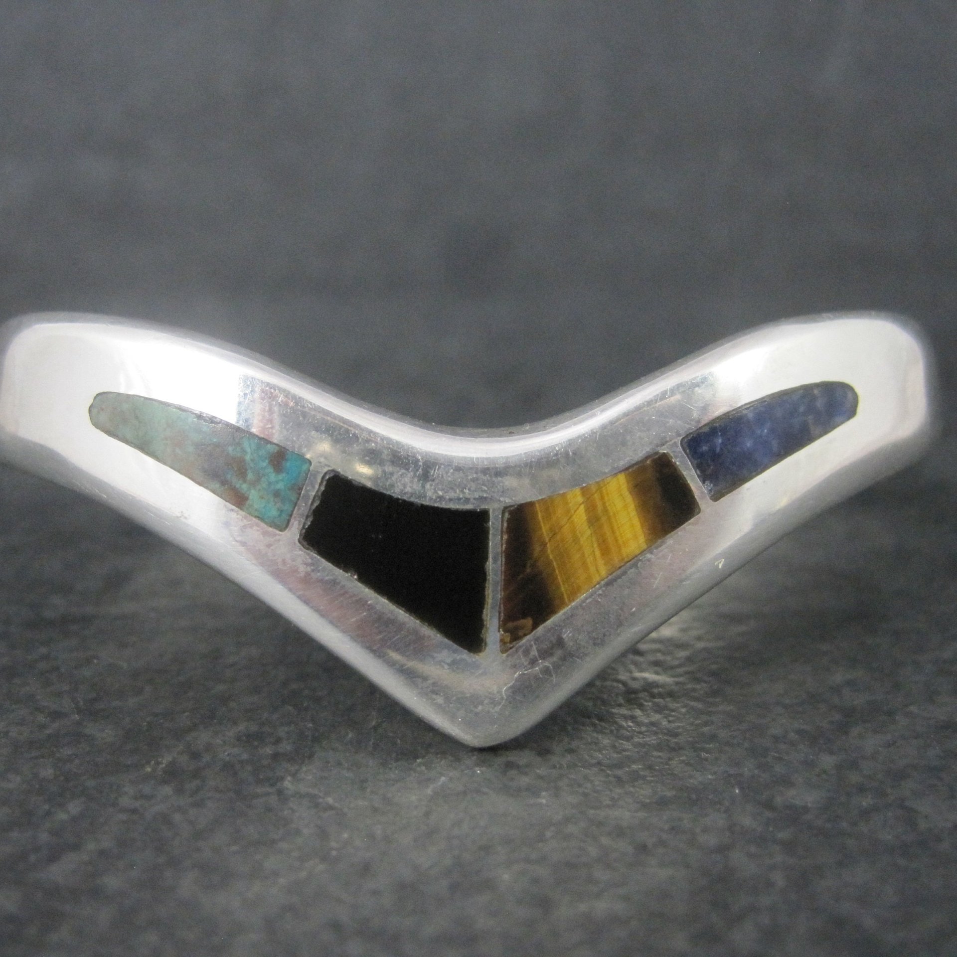 Mexican Sterling Inlay Sweater Cuff Bracelet 6 Inches