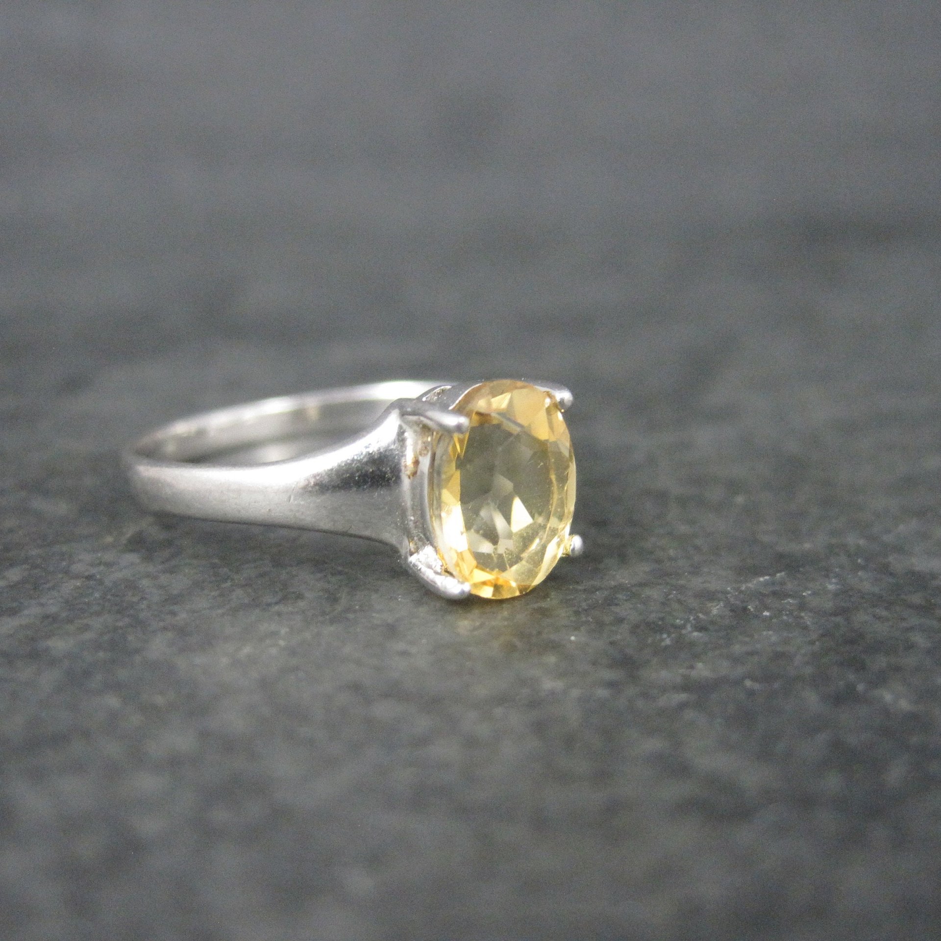 Vintage Sterling Citrine Solitaire Ring Size 8