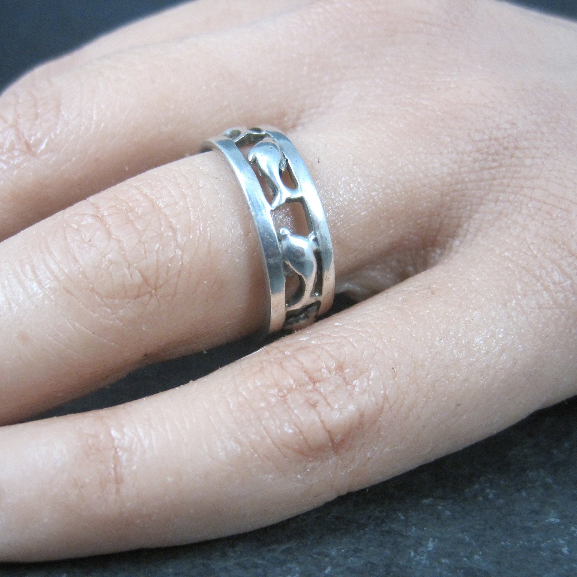 Vintage Sterling Dolphin Ring Size 8