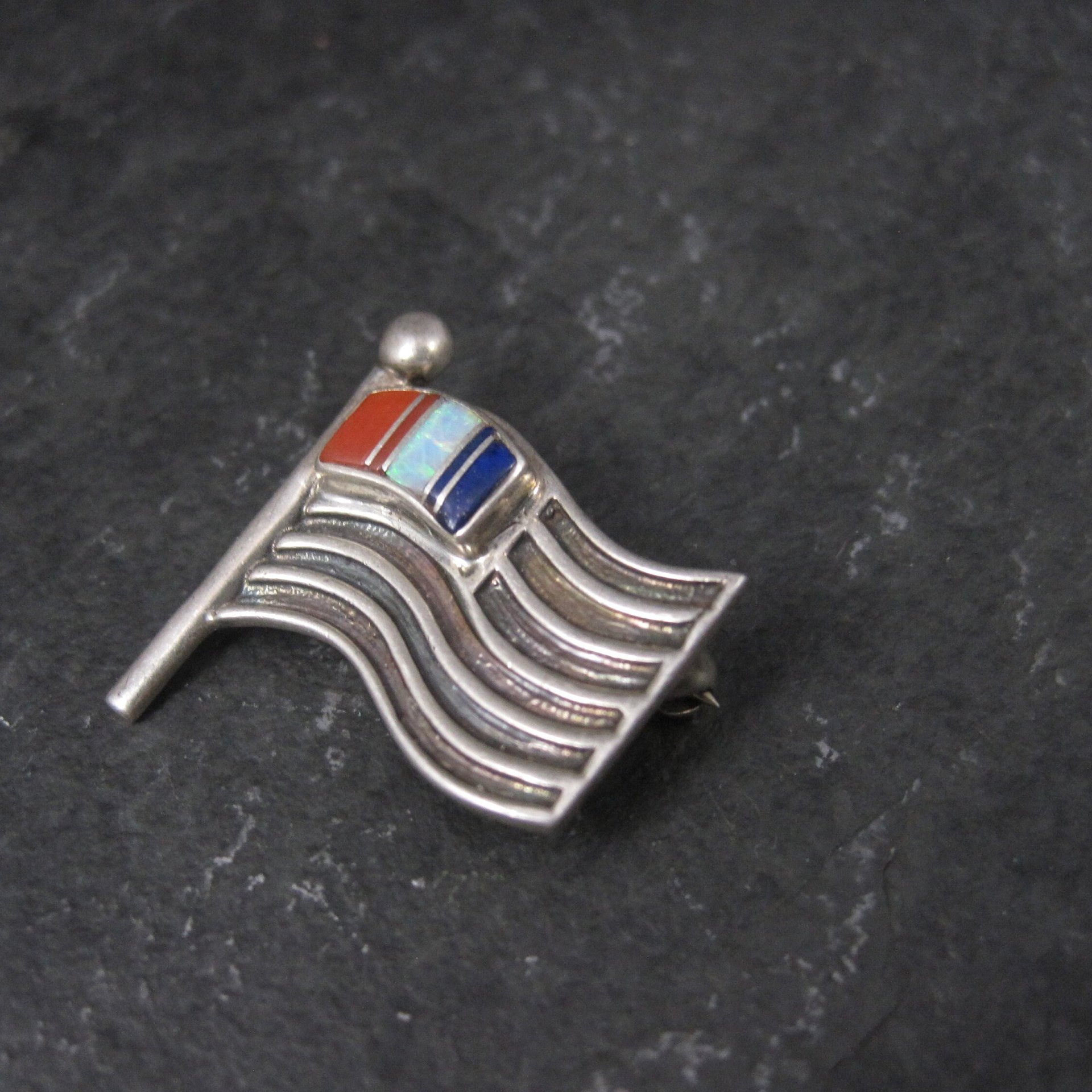 Southwestern Sterling Inlay US Flag Brooch Pin