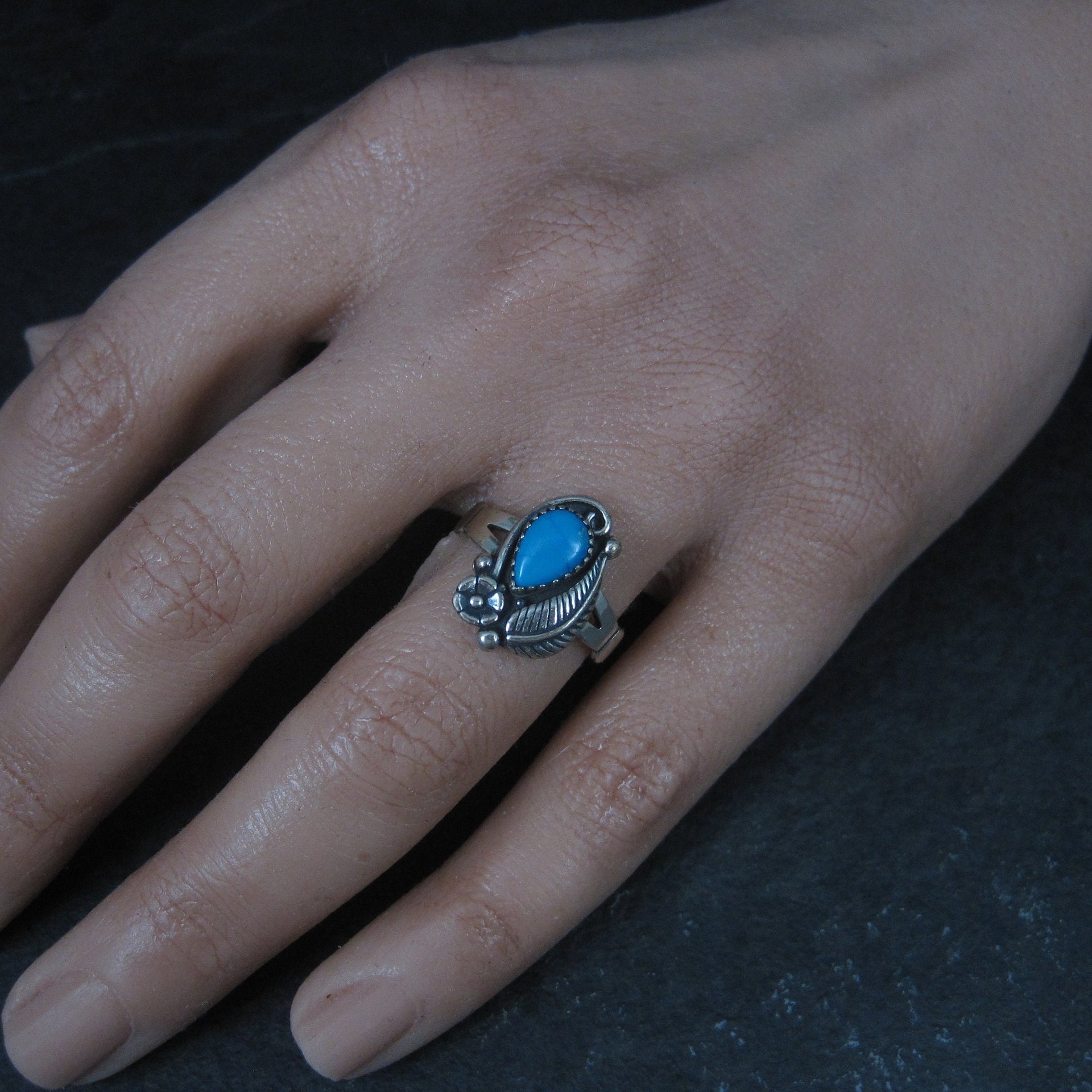 Vintage Sterling Turquoise Feather Ring Multiple Sizes Available