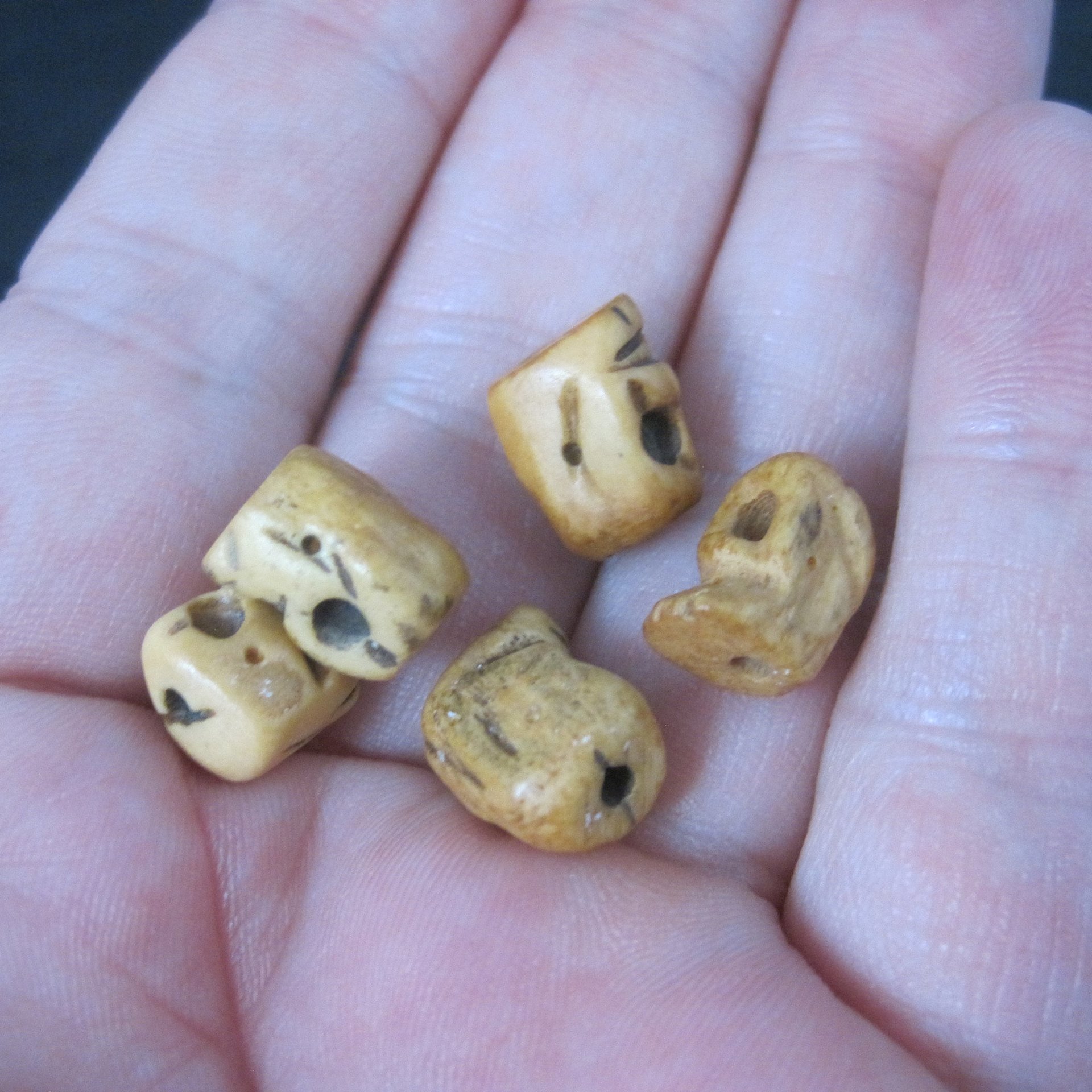 Lot of 10 Vintage Bone Rosary Skull Beads
