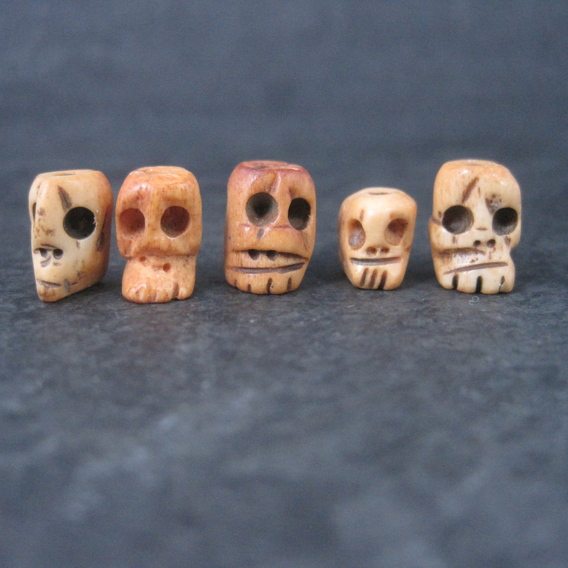 Lot of 10 Vintage Bone Rosary Skull Beads