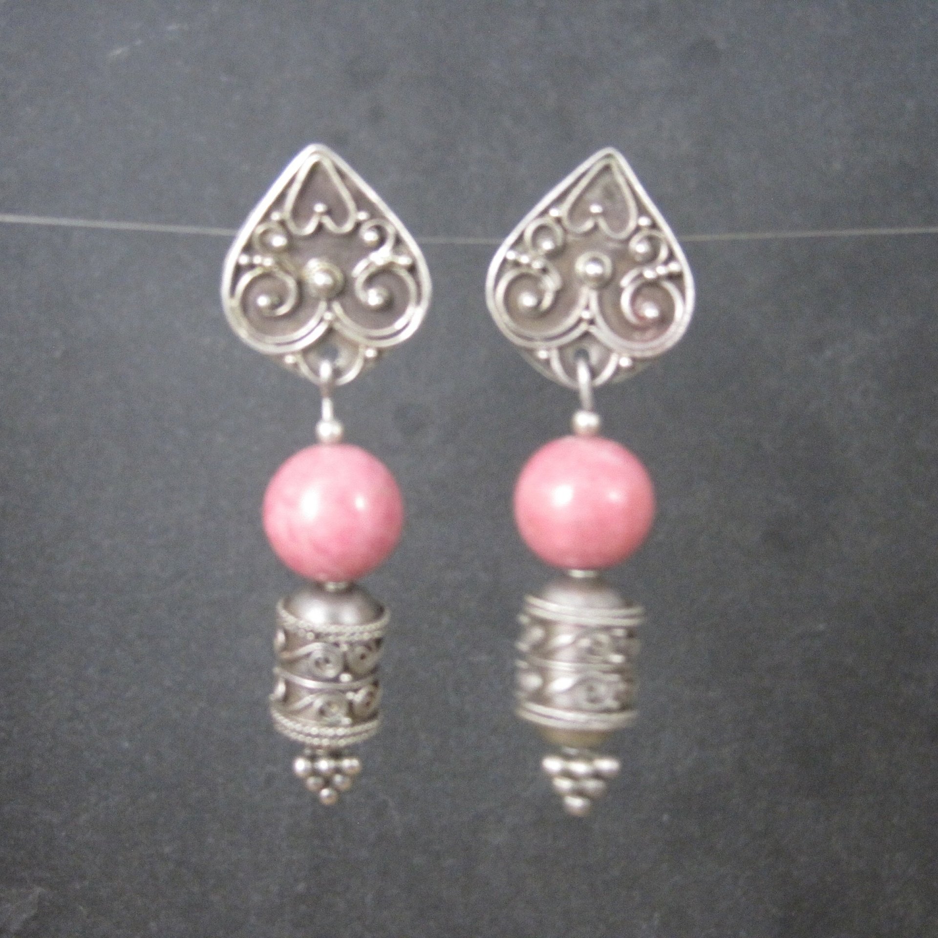 Long Vintage Sterling Rhodochrosite Earrings