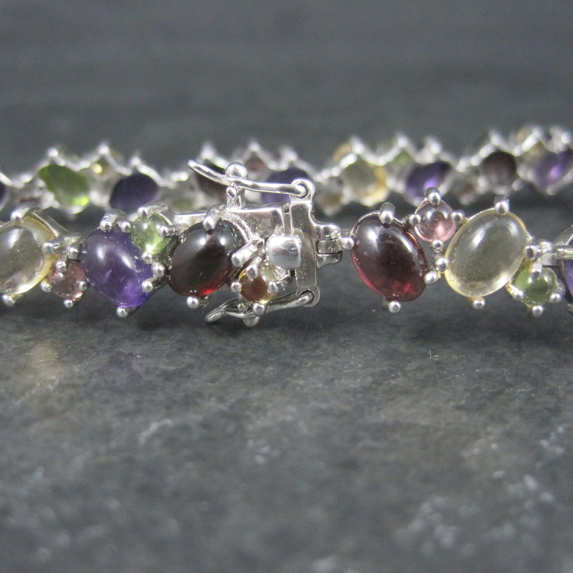 Vintage Sterling Gemstone Cabochon Bracelet 7.75 Inches