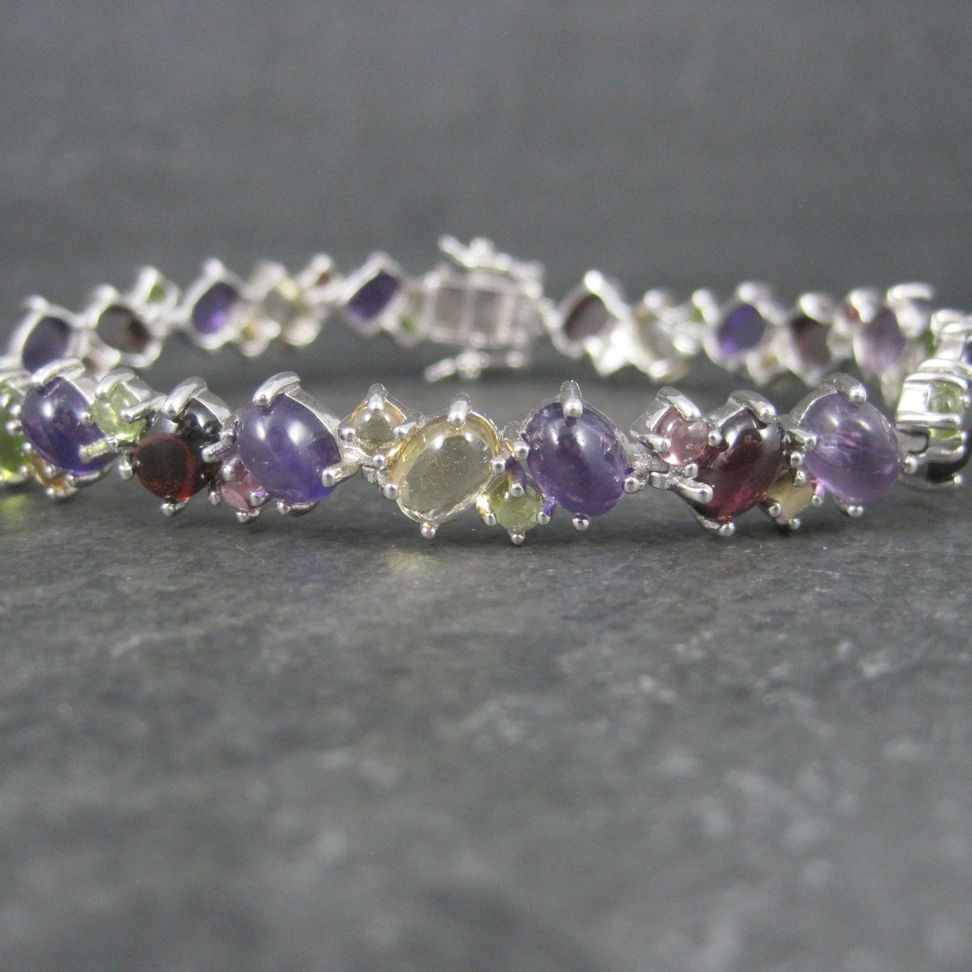 Vintage Sterling Gemstone Cabochon Bracelet 7.75 Inches