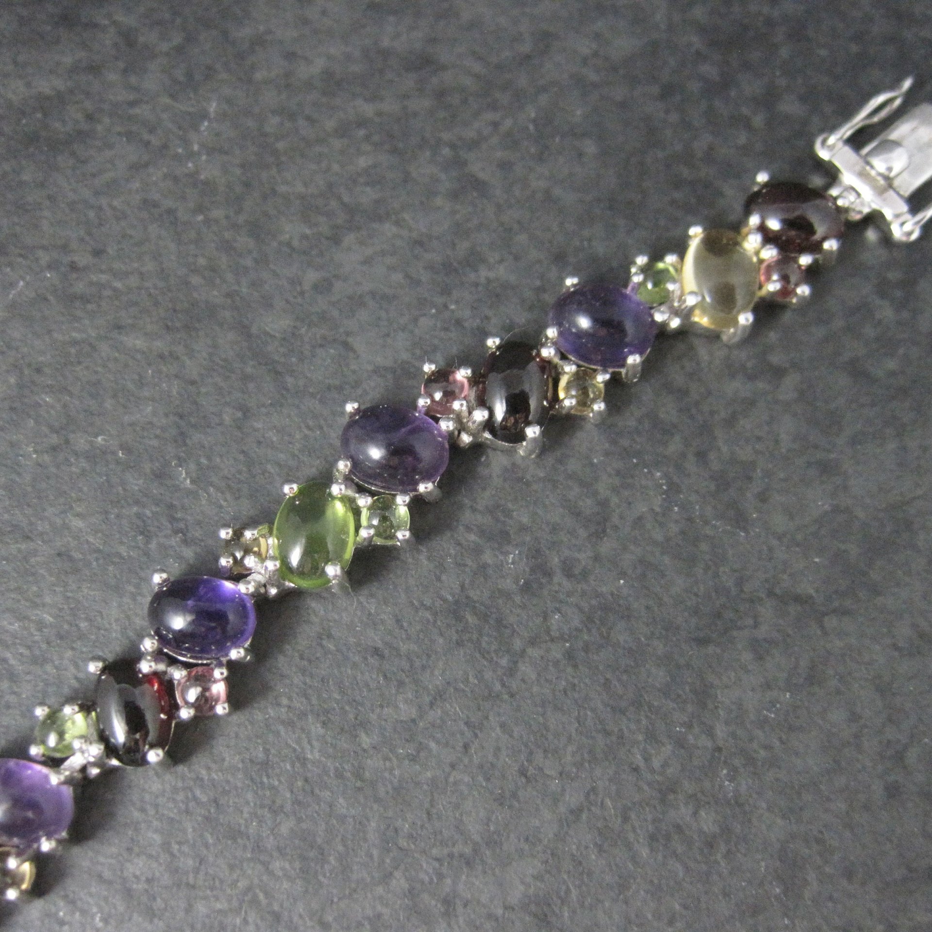 Vintage Sterling Gemstone Cabochon Bracelet 7.75 Inches