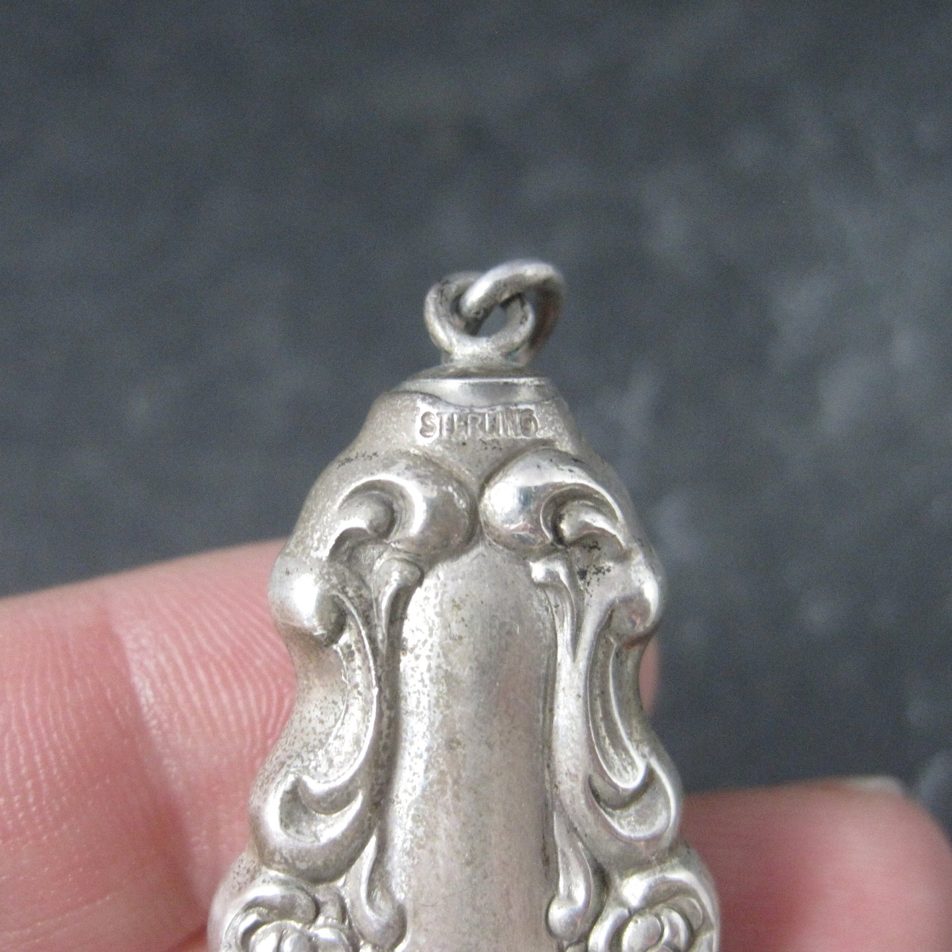 Ornate Sterling Silverware Flatware Rose Pendant