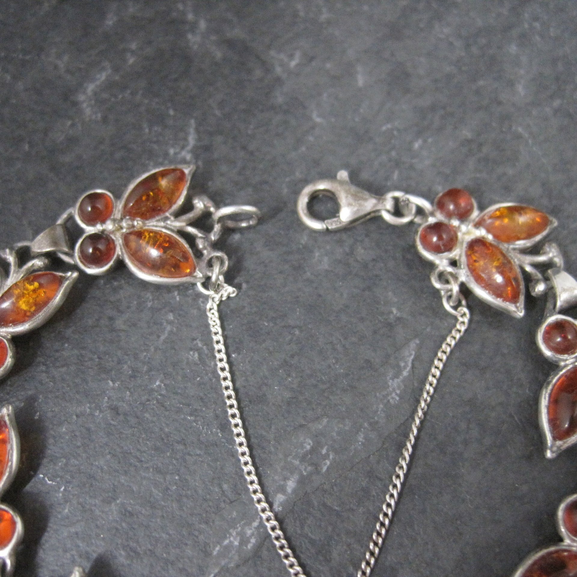 Estate Sterling Amber Butterfly Bracelet 7.5 Inches