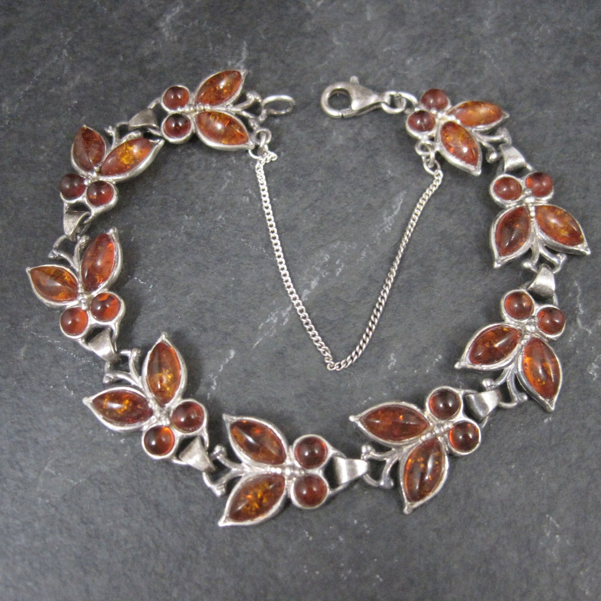 Estate Sterling Amber Butterfly Bracelet 7.5 Inches