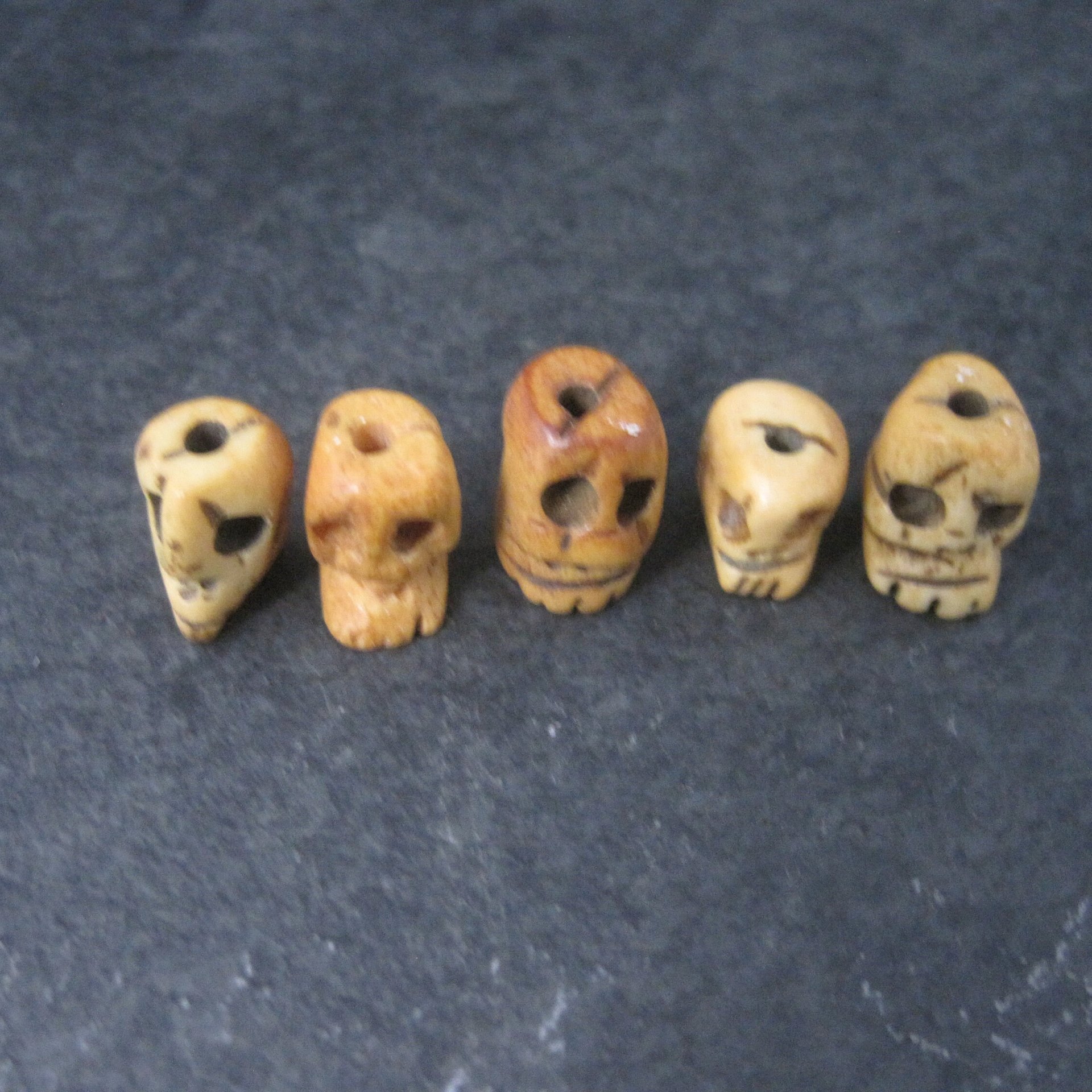 Lot of 10 Vintage Bone Rosary Skull Beads