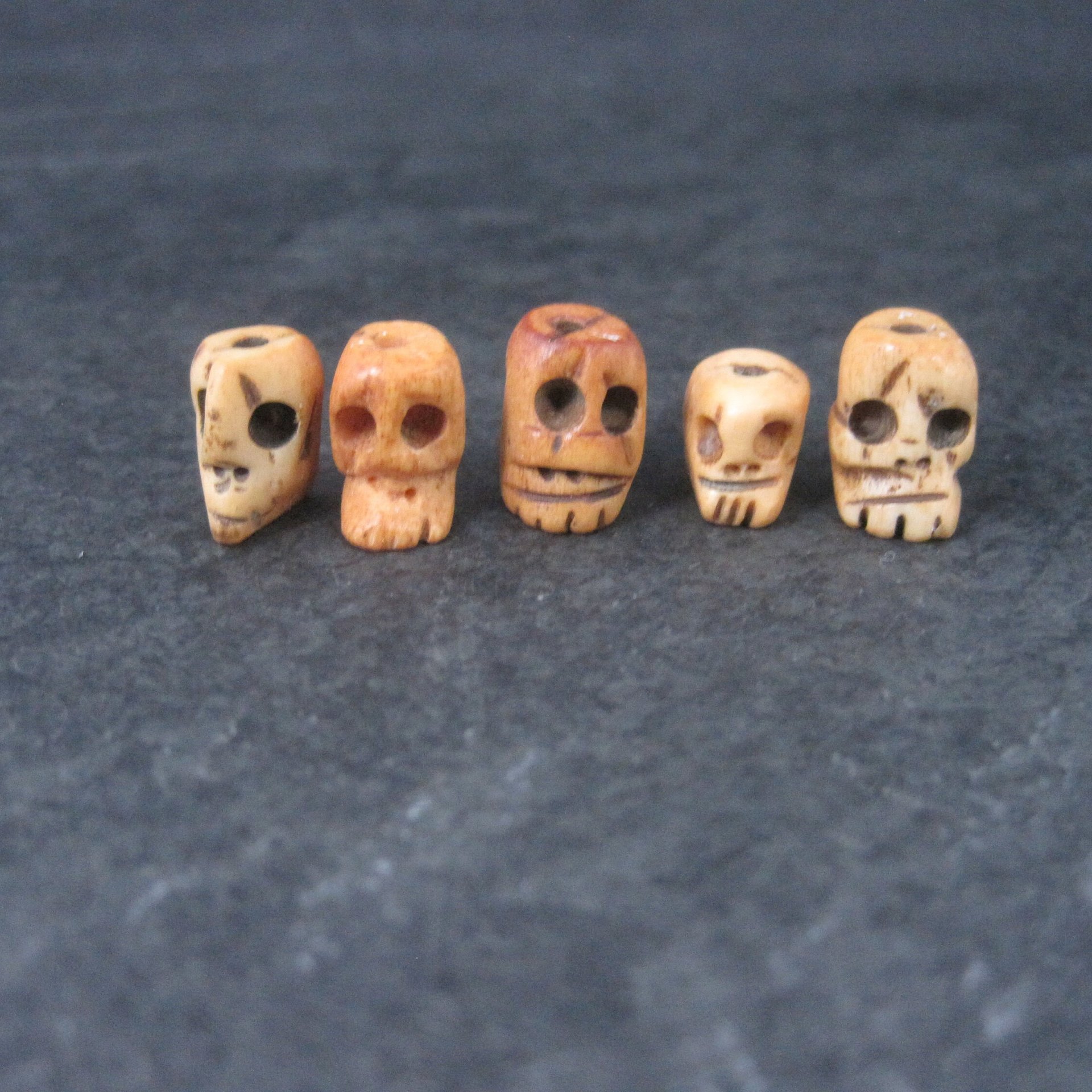 Lot of 10 Vintage Bone Rosary Skull Beads