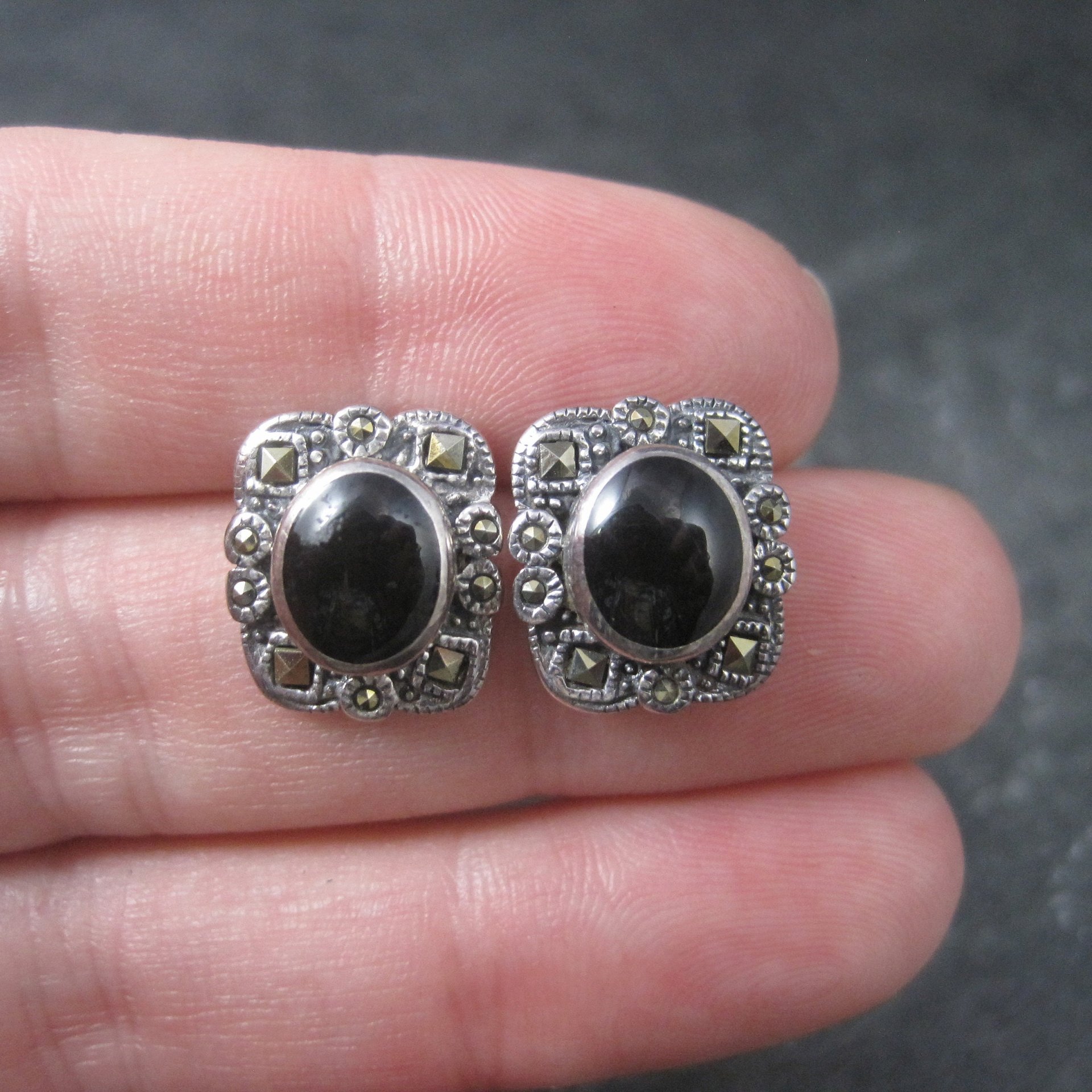 Vintage Sterling Black Marcasite Earrings