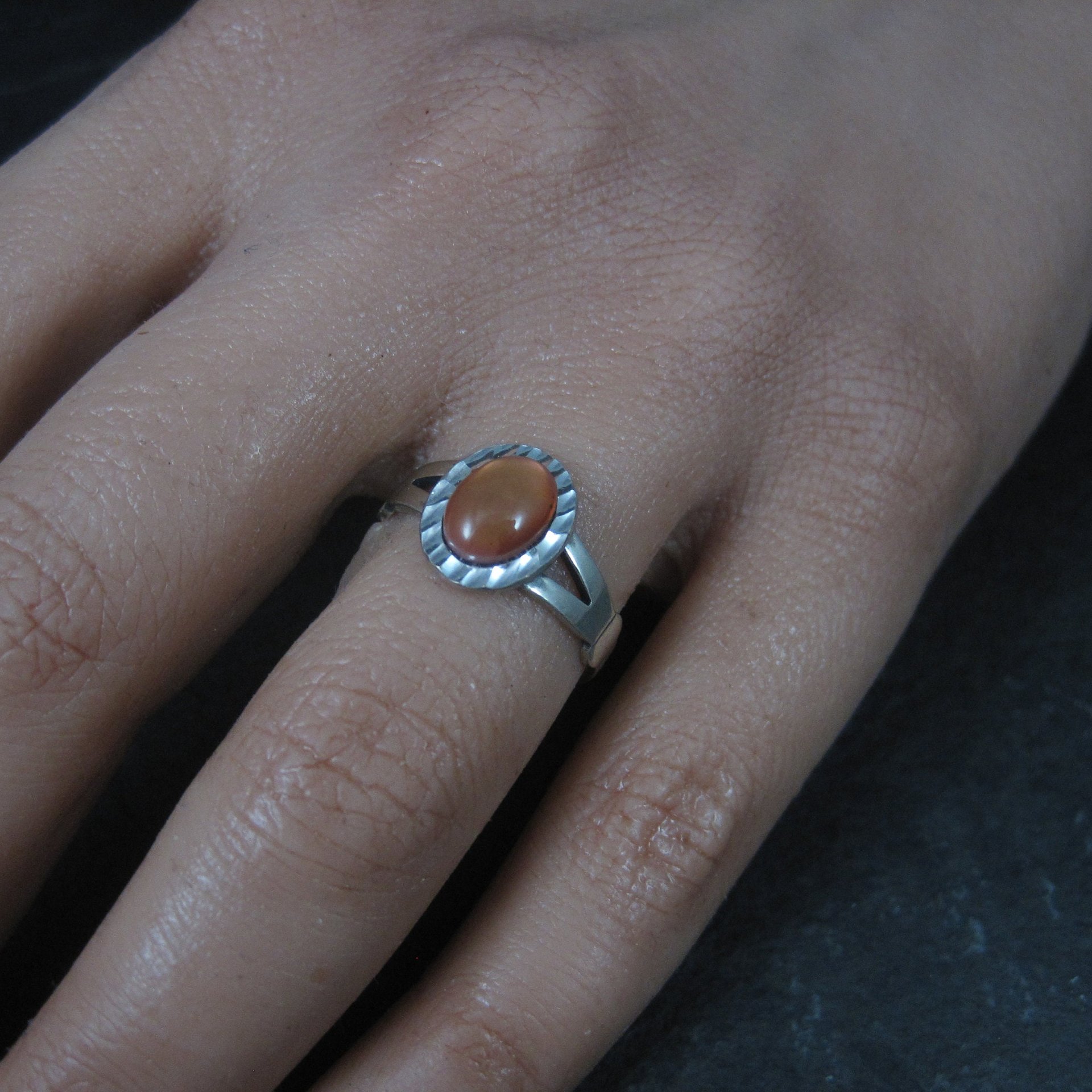 Southwestern Sterling Orange Moon Glow Ring Sizes 4 and 6