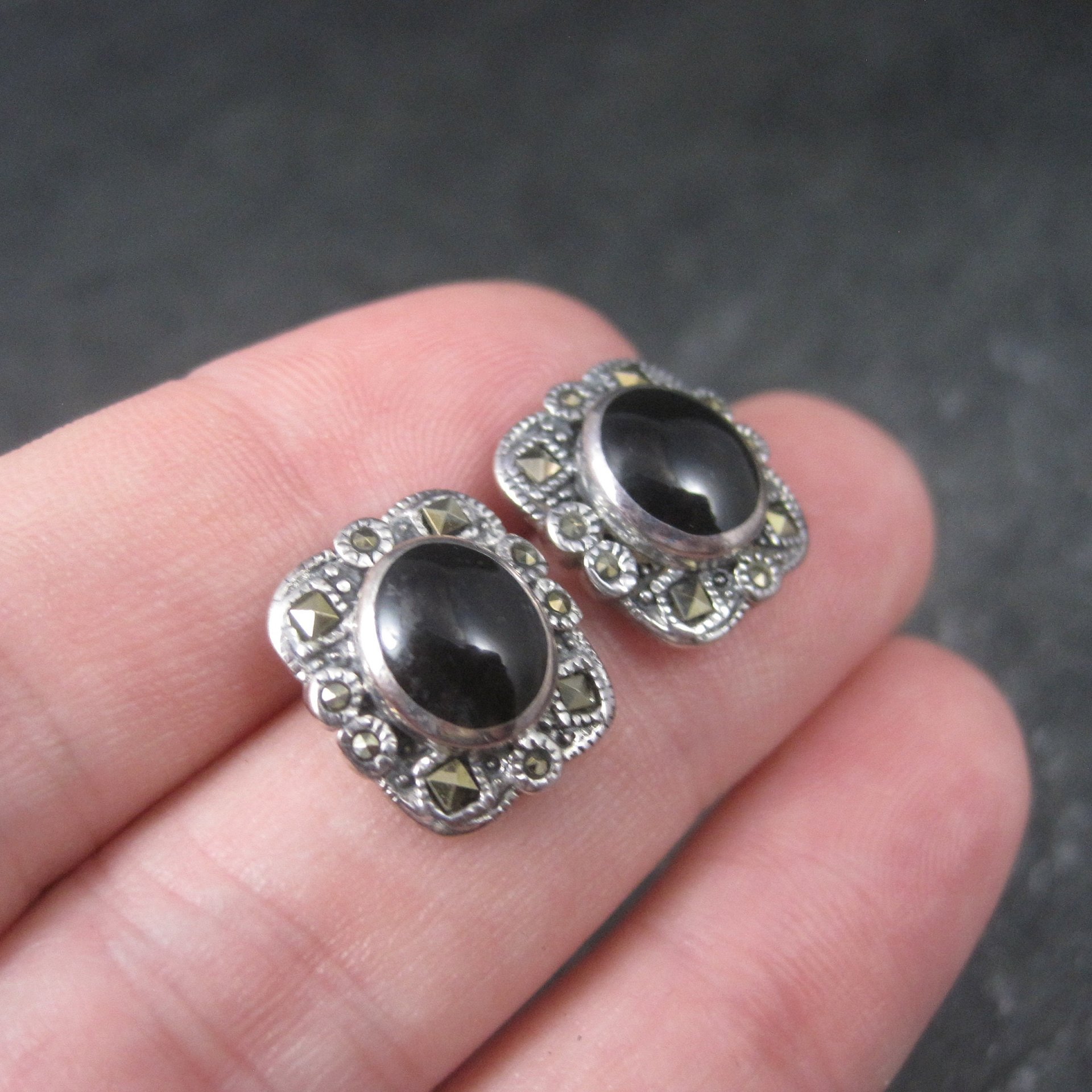 Vintage Sterling Black Marcasite Earrings