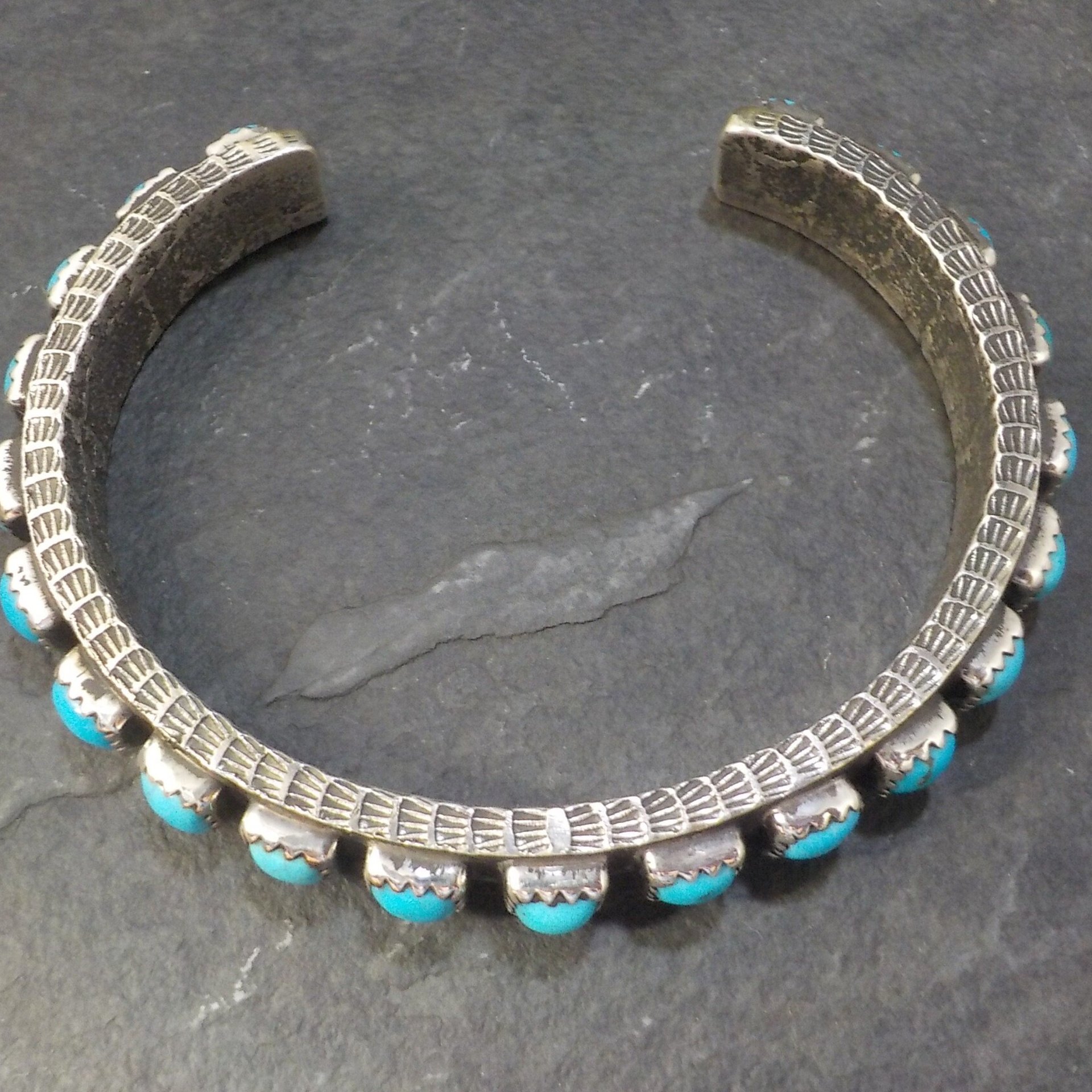 Heavy Native Sterling Turquoise Tufa Cast Cuff Bracelet 6.25 Inches