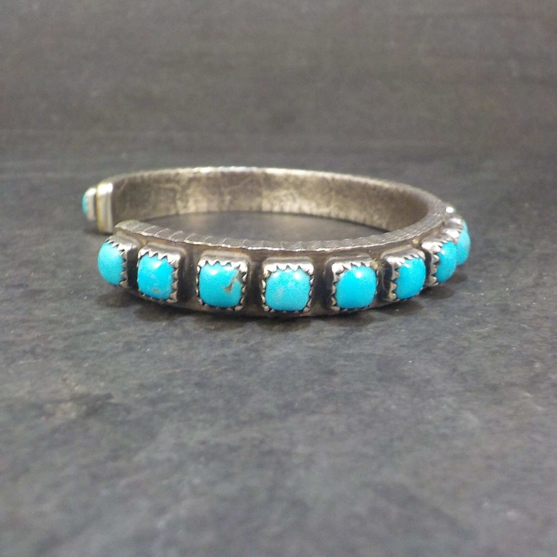 Heavy Native Sterling Turquoise Tufa Cast Cuff Bracelet 6.25 Inches