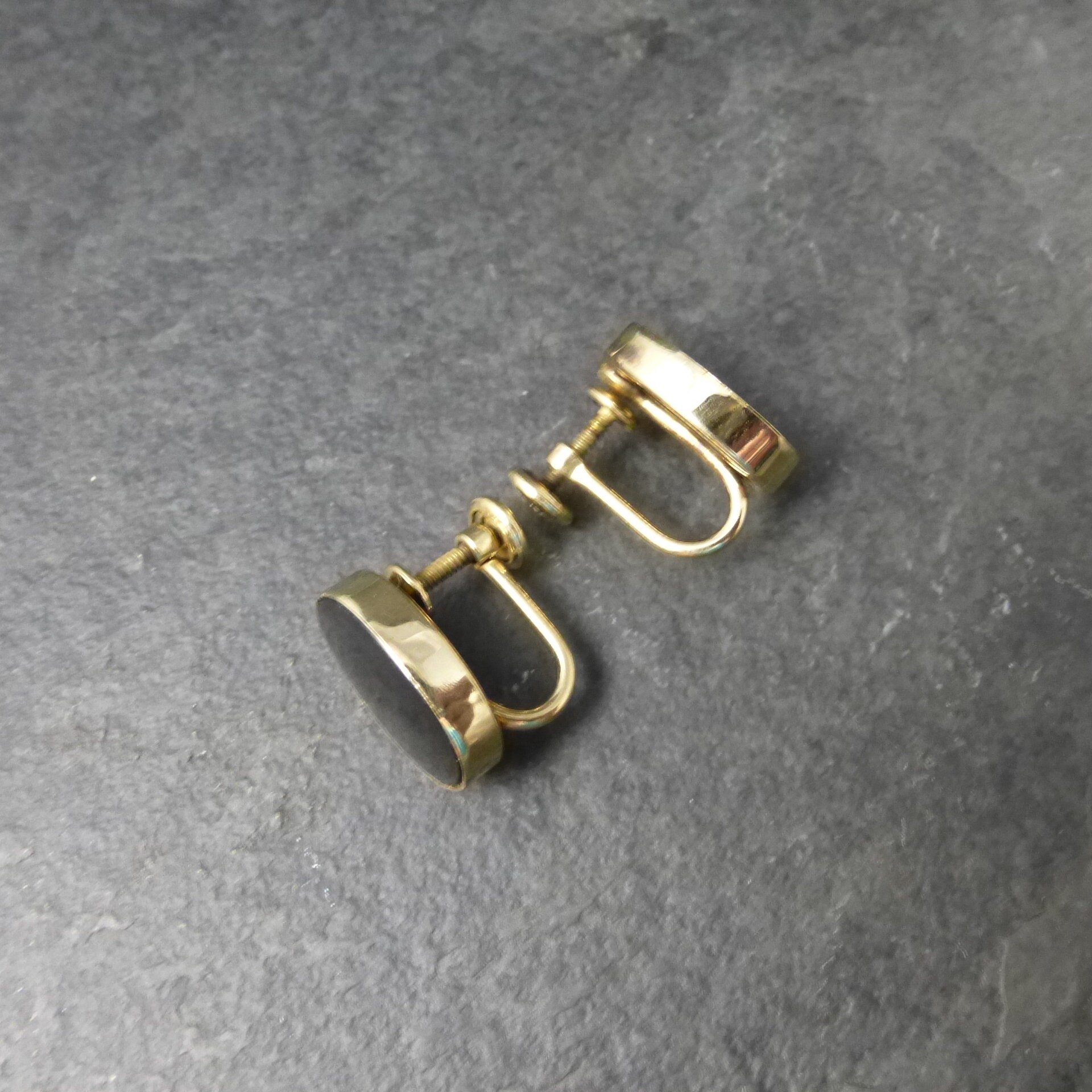 Vintage Gold Filled Onyx Screw Back Earrings Carl Art