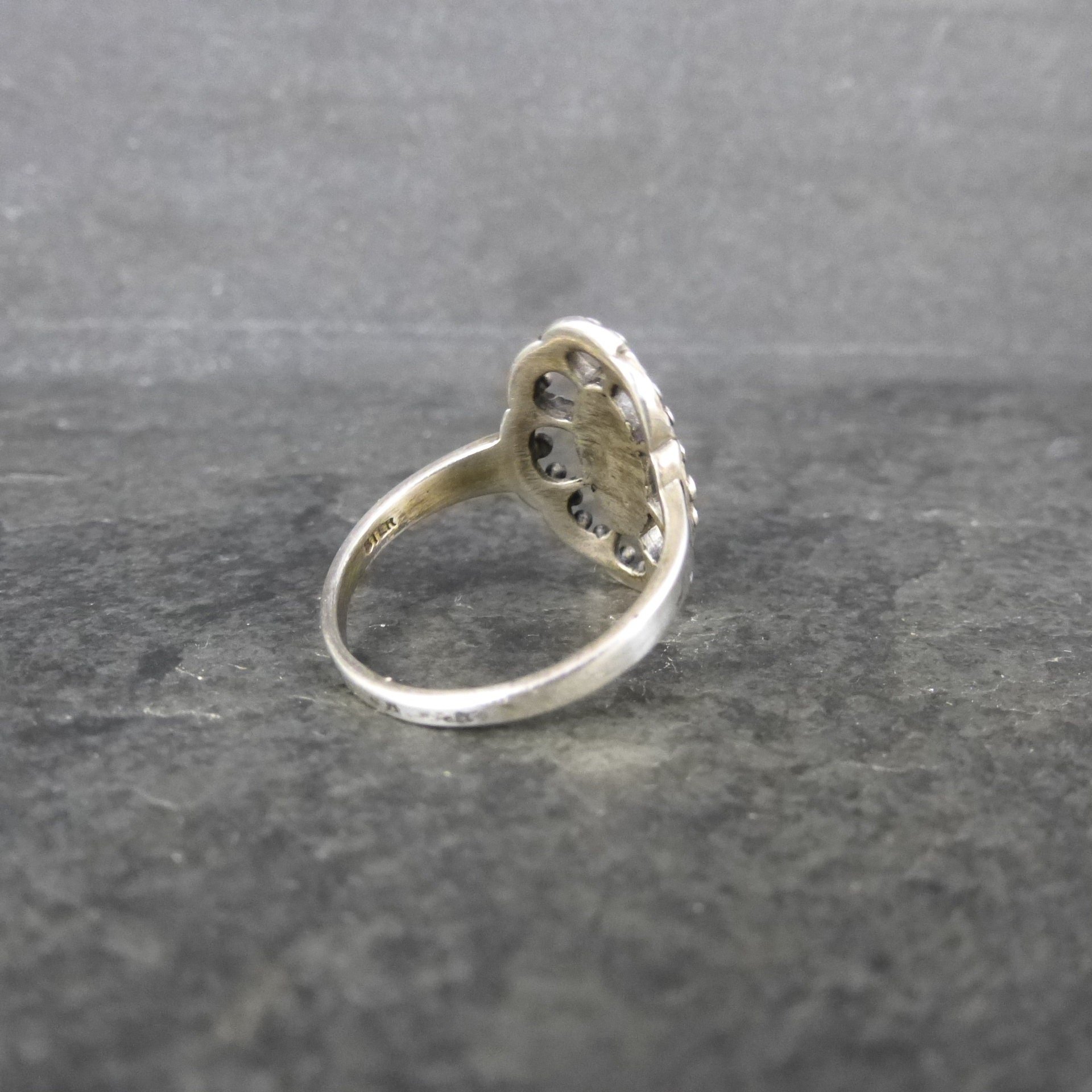 Unusual Vintage Sterling Diamond Cut Ring Size 6.5