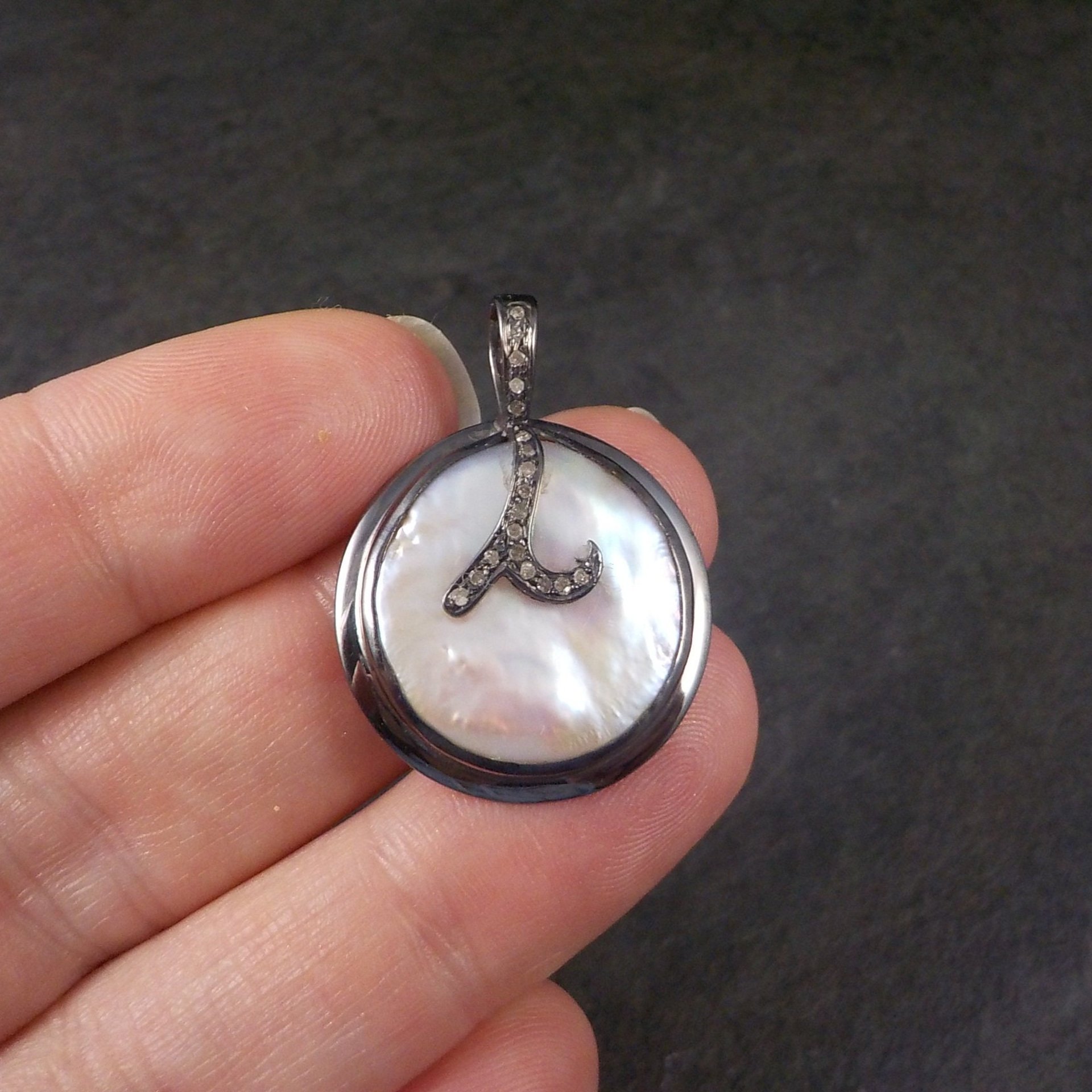 Vintage Sterling Diamond Baroque Mabe Pearl Pendant