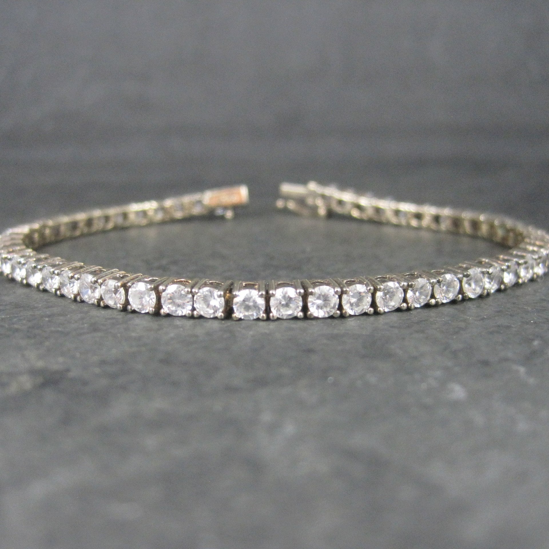 Vintage Sterling Cz Tennis Bracelet 7 Inches