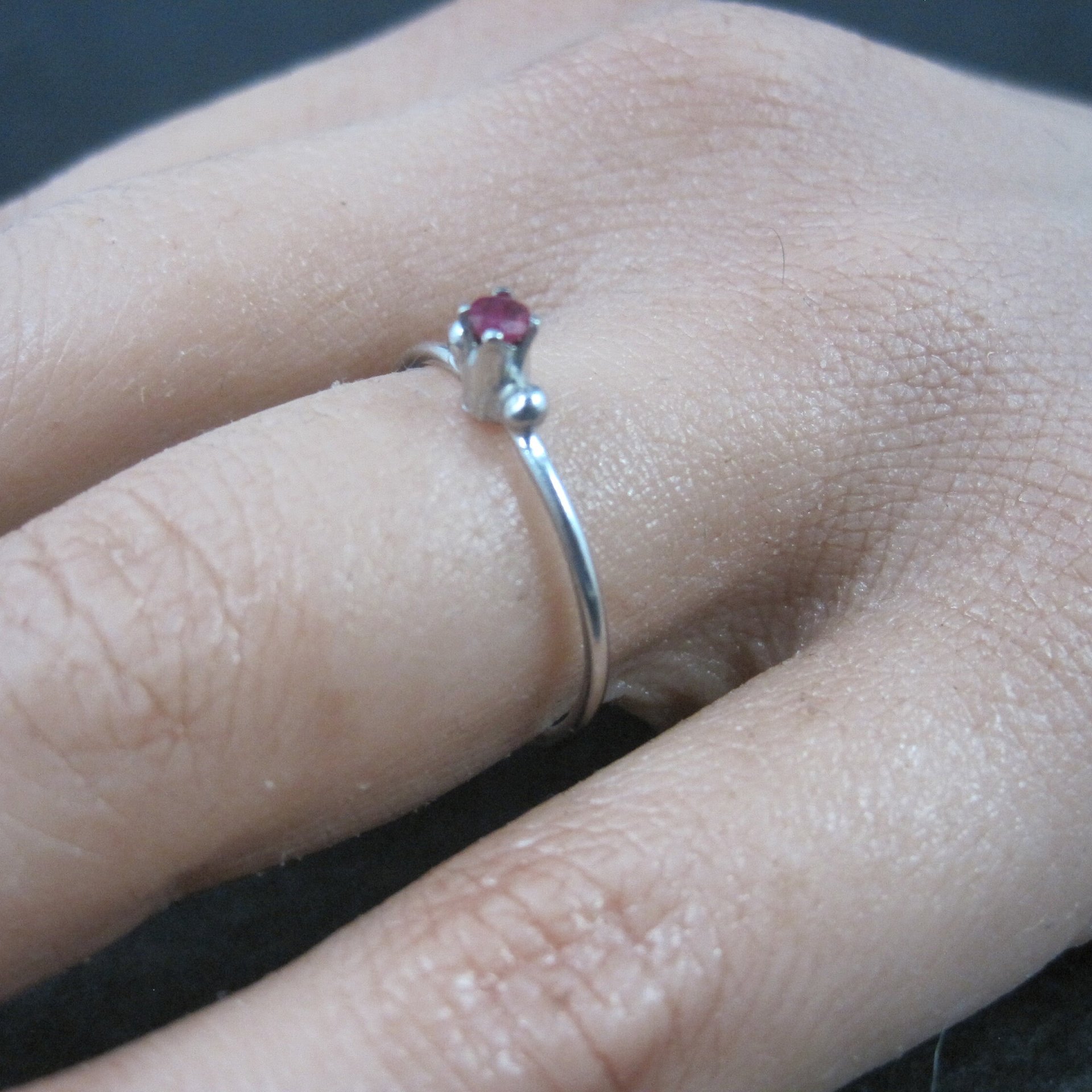 Dainty Sterling Minimalist Ruby Ring Size 7.5