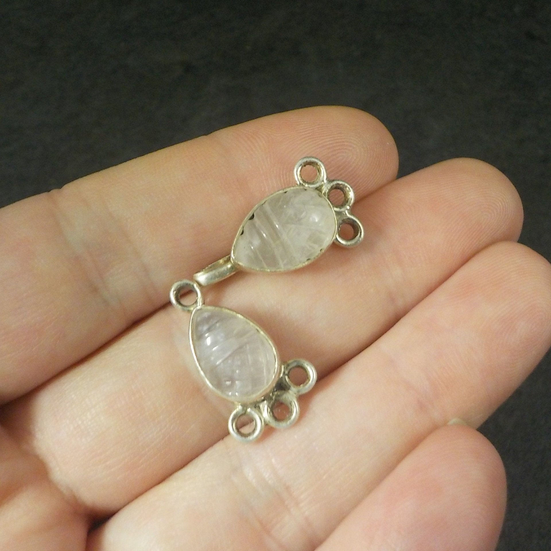 Sterling 3 Strand Carved Rose Quartz Hook Clasp