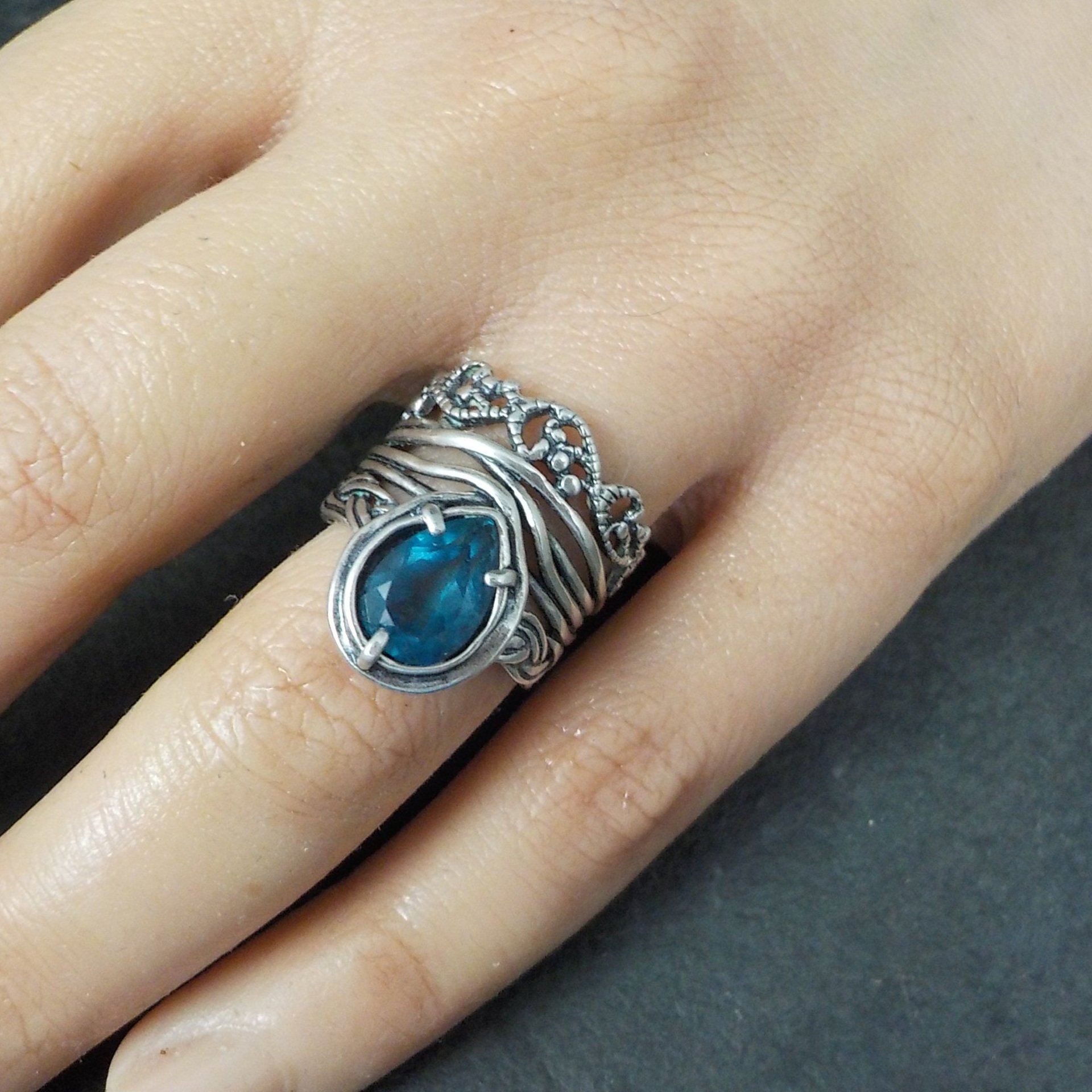 Ornate Vintage Sterling Topaz Ring Size 6