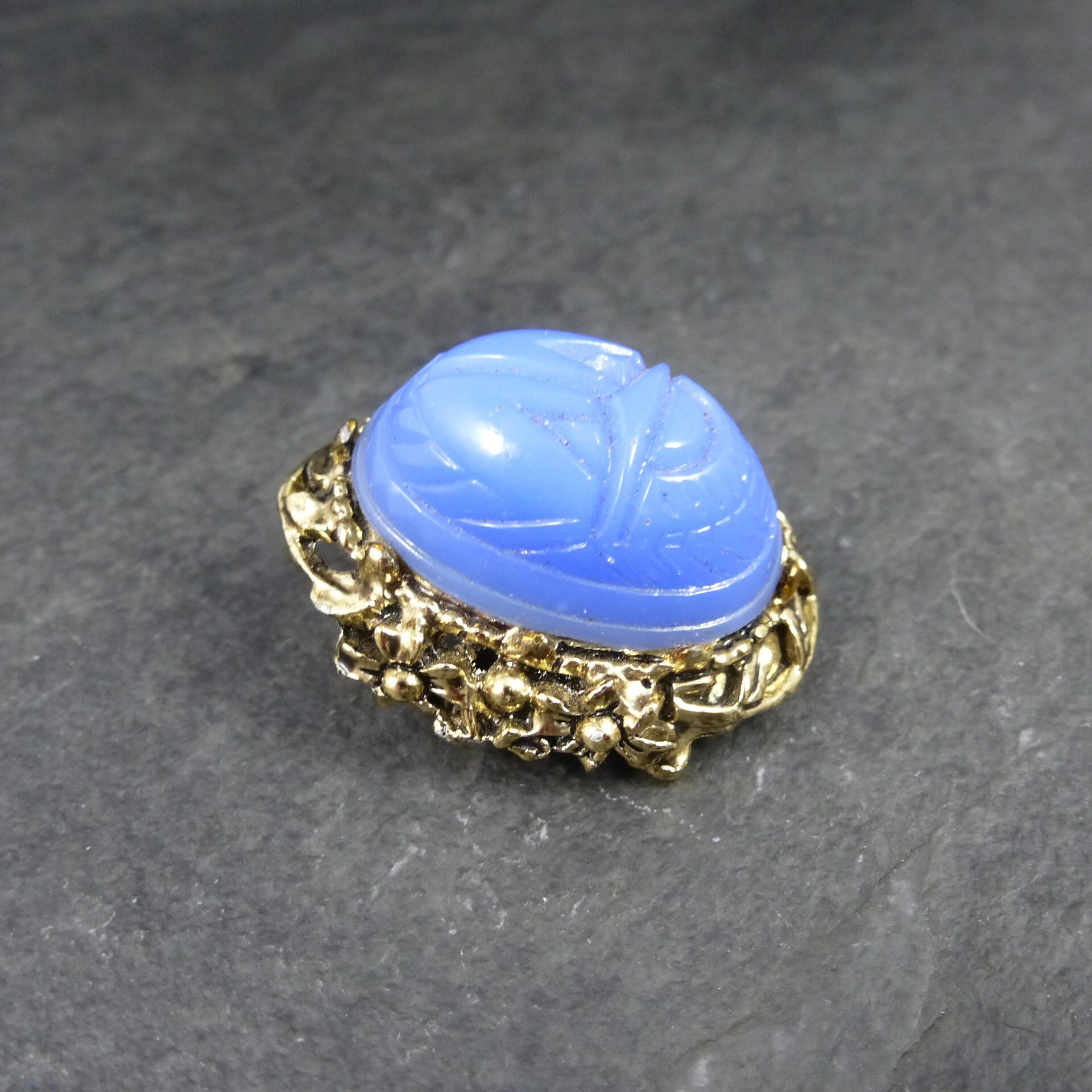 Vintage Blue Glass Scarab Brooch