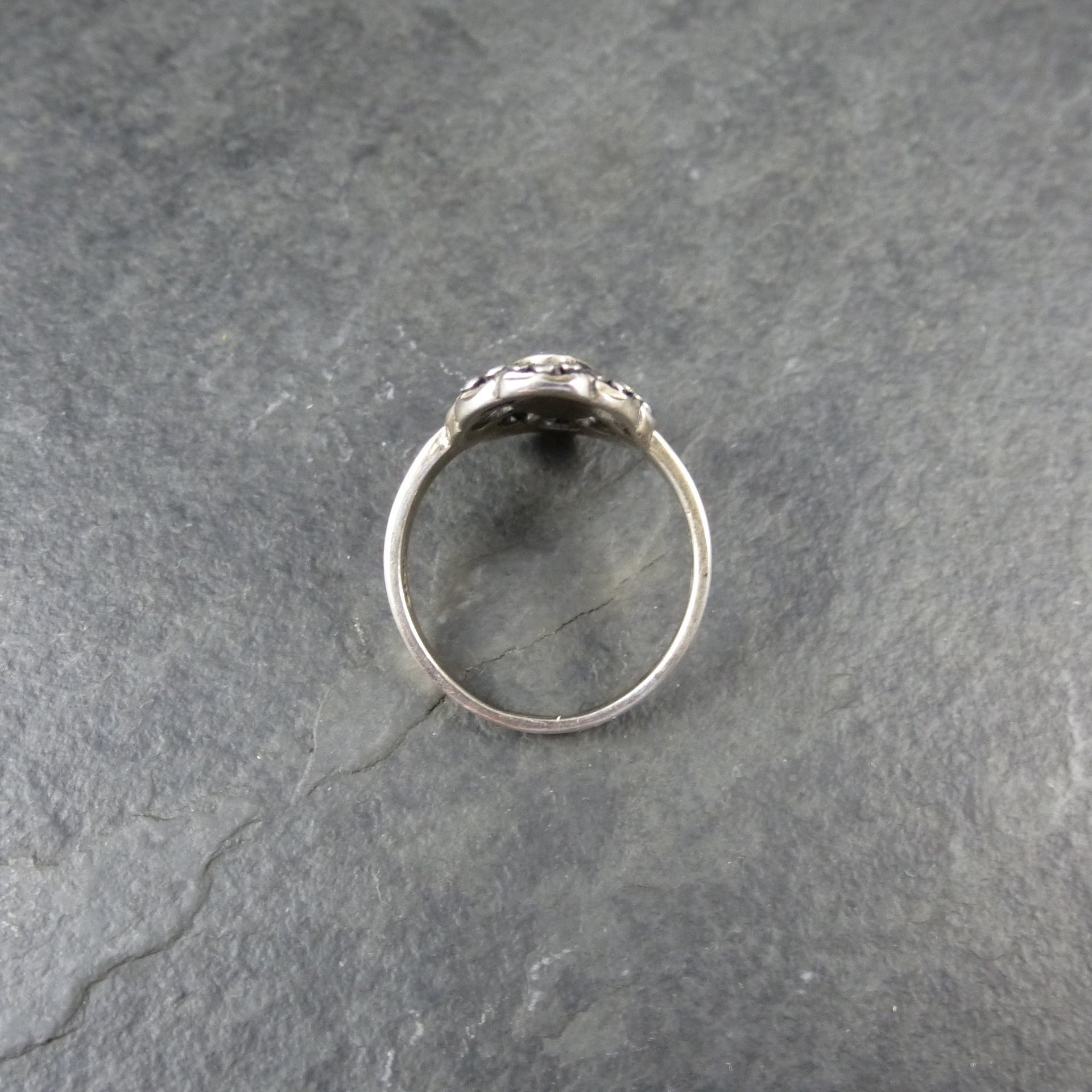 Unusual Vintage Sterling Diamond Cut Ring Size 6.5