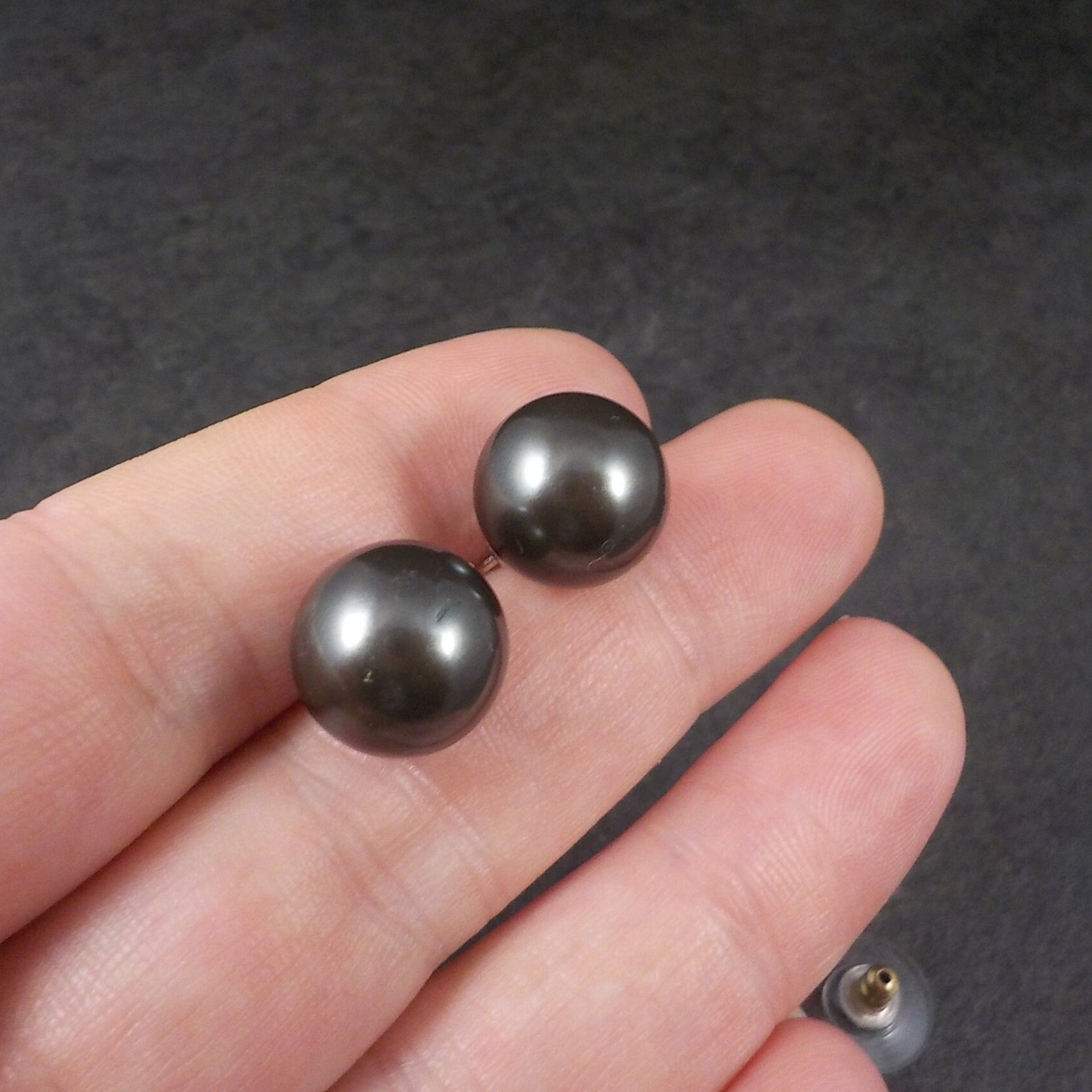 Large Vintage Sterling Faux Peacock Pearl Stud Earrings 12mm and 14mm