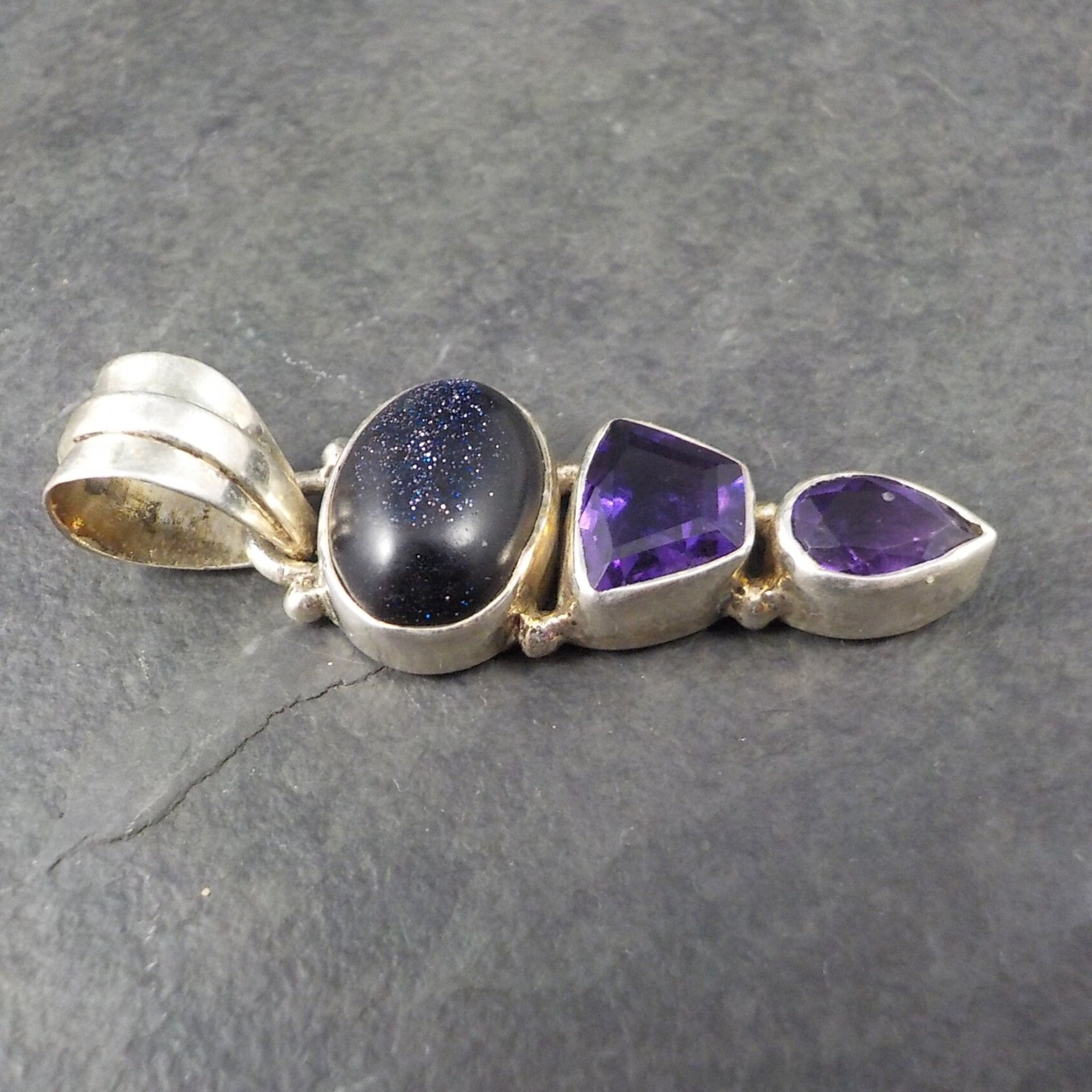 Vintage Sterling Blue Goldstone Amethyst Pendant