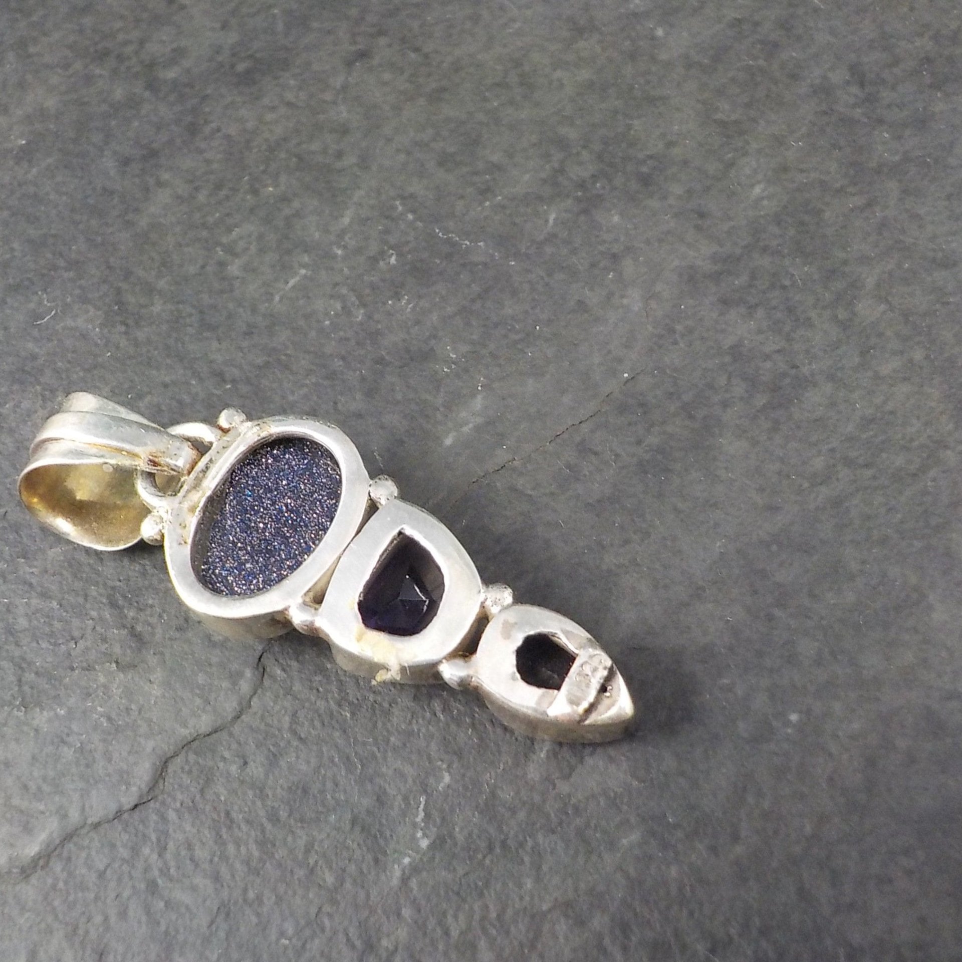 Vintage Sterling Blue Goldstone Amethyst Pendant