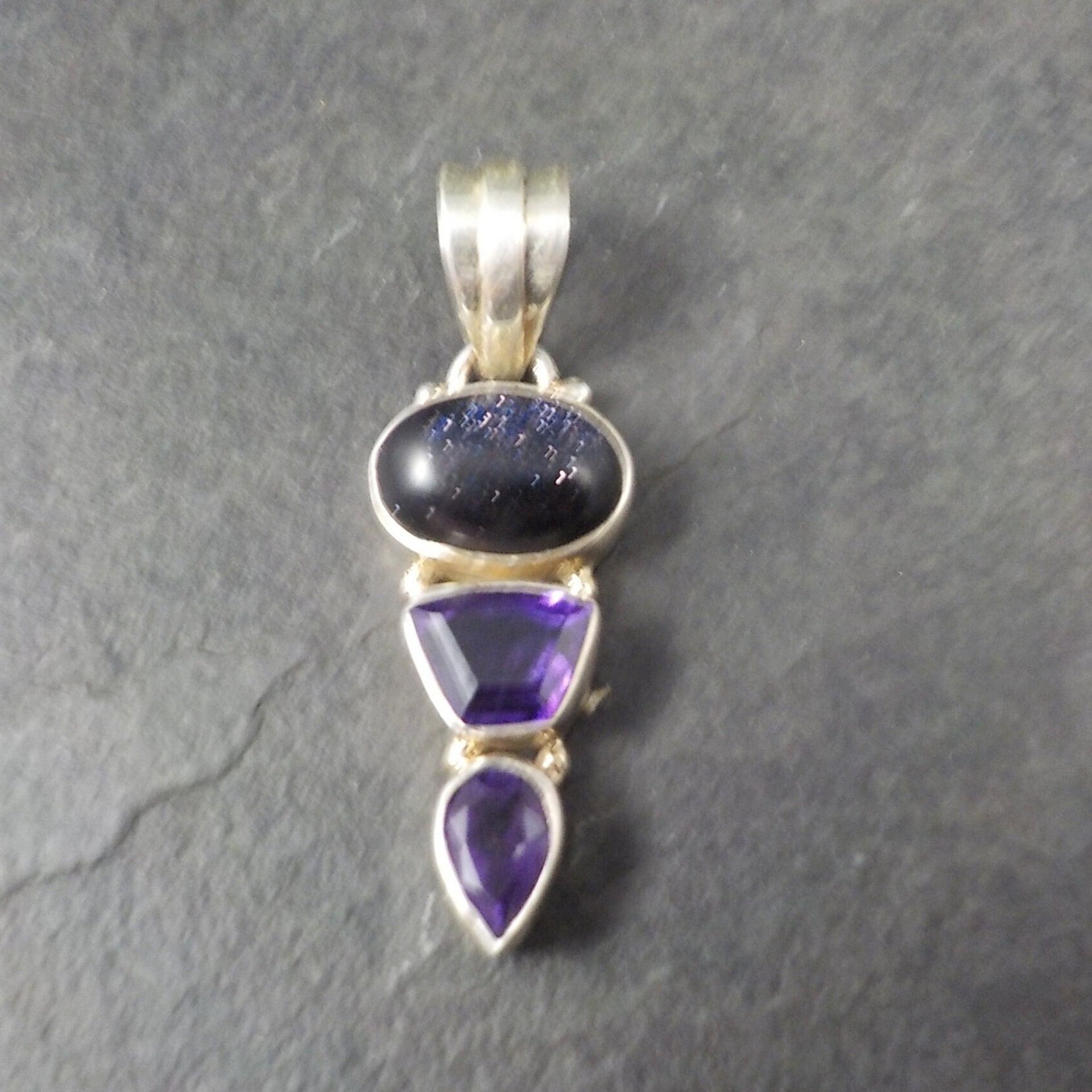 Vintage Sterling Blue Goldstone Amethyst Pendant