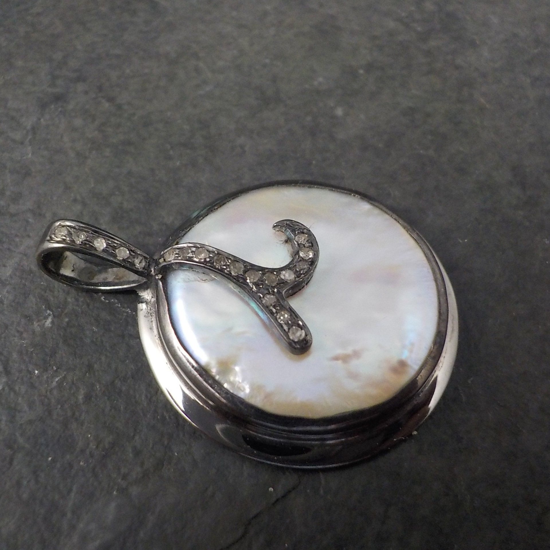 Vintage Sterling Diamond Baroque Mabe Pearl Pendant