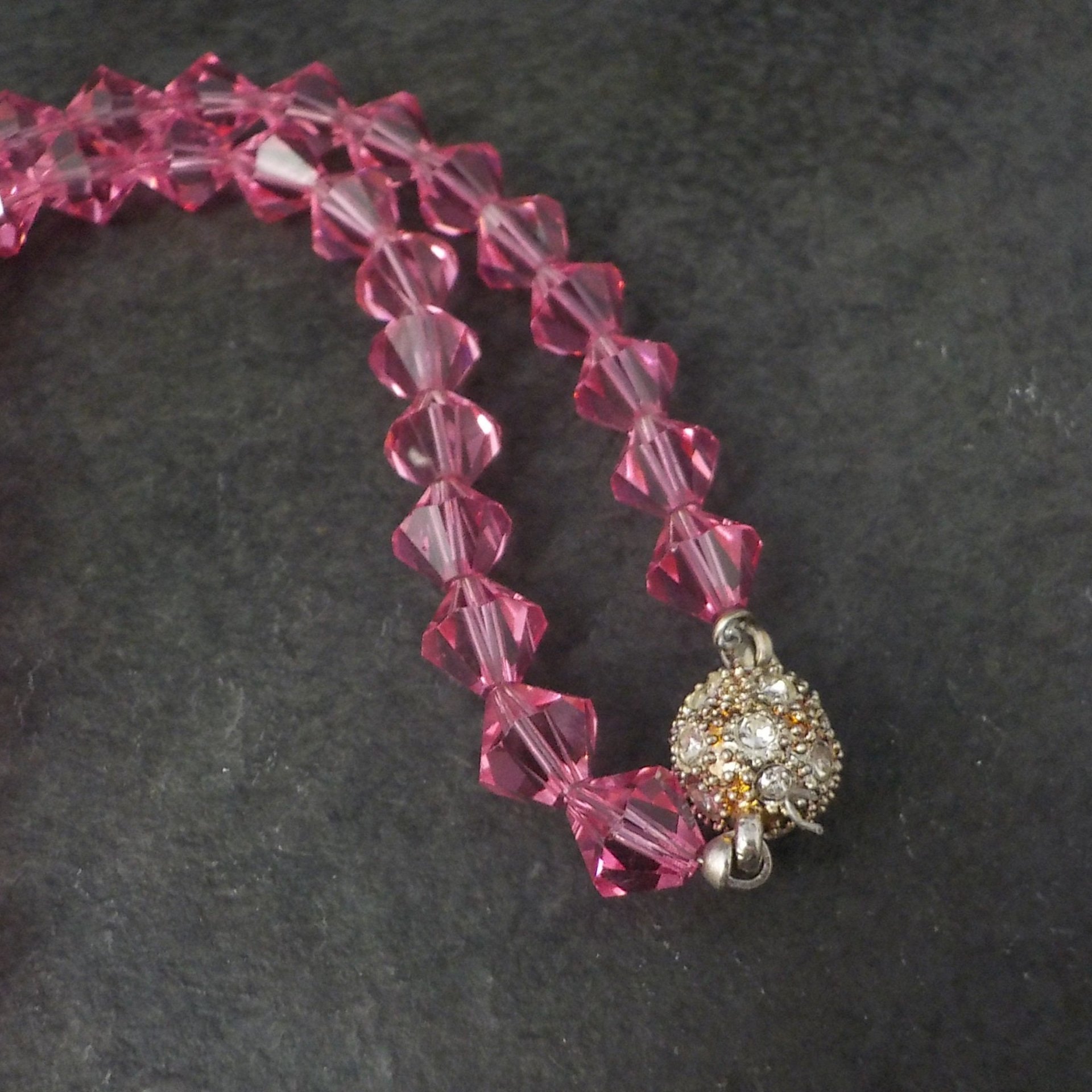 Pink Crystal Bead Necklace 18 Inches Magnetic Clasp