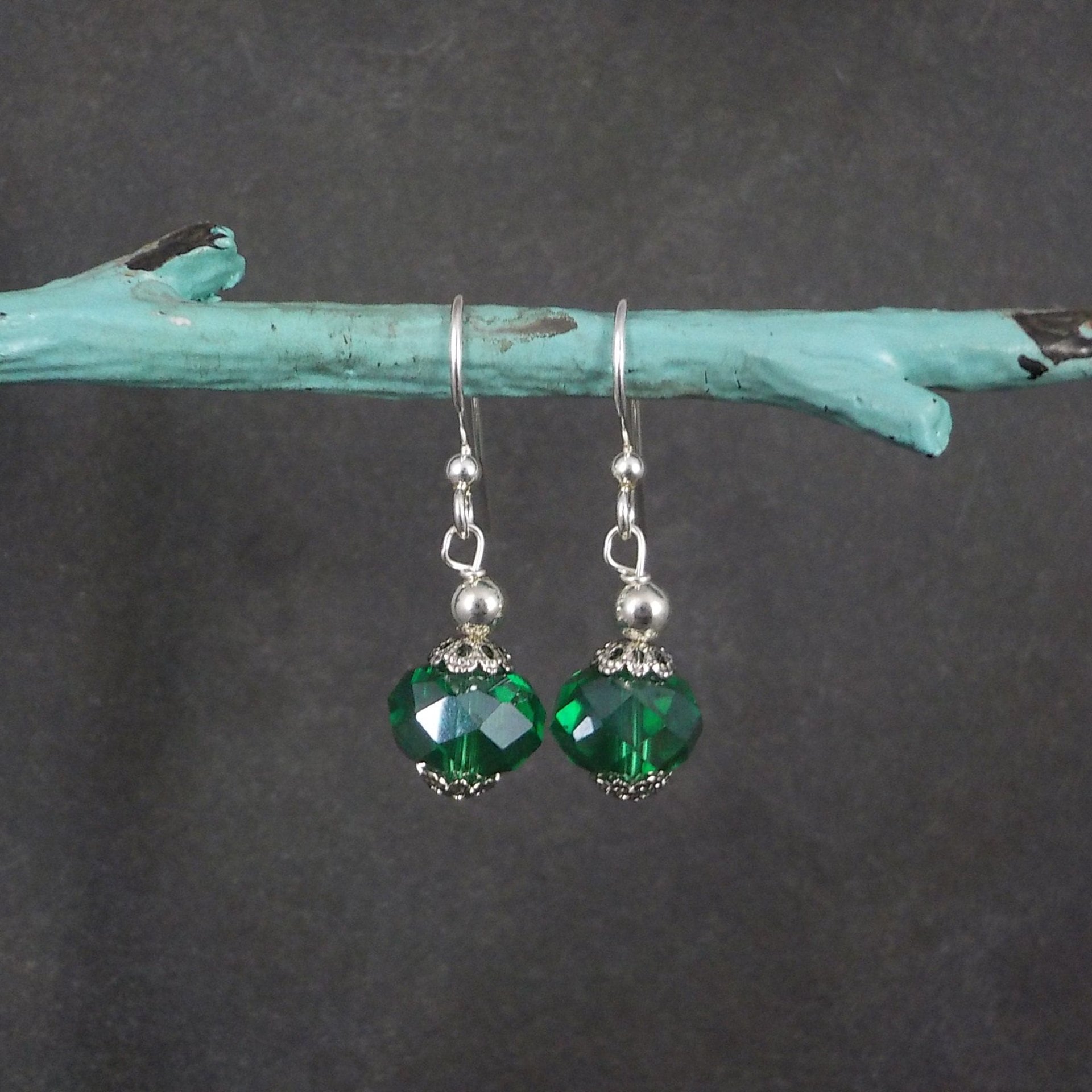Silver Plated Green Crystal Earrings
