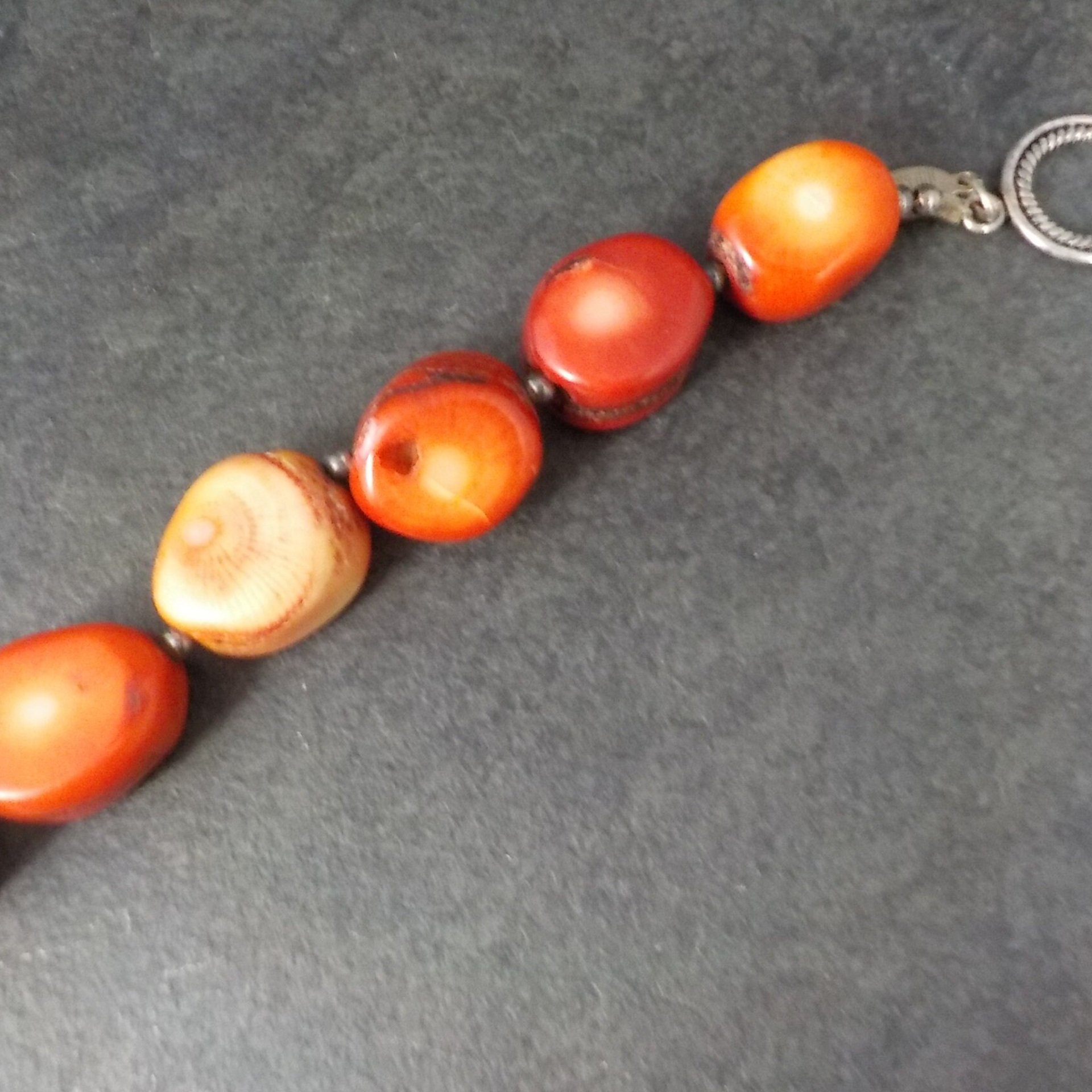 Chunky Sterling Coral Toggle Bracelet 8.5 Inches Donna Dressler