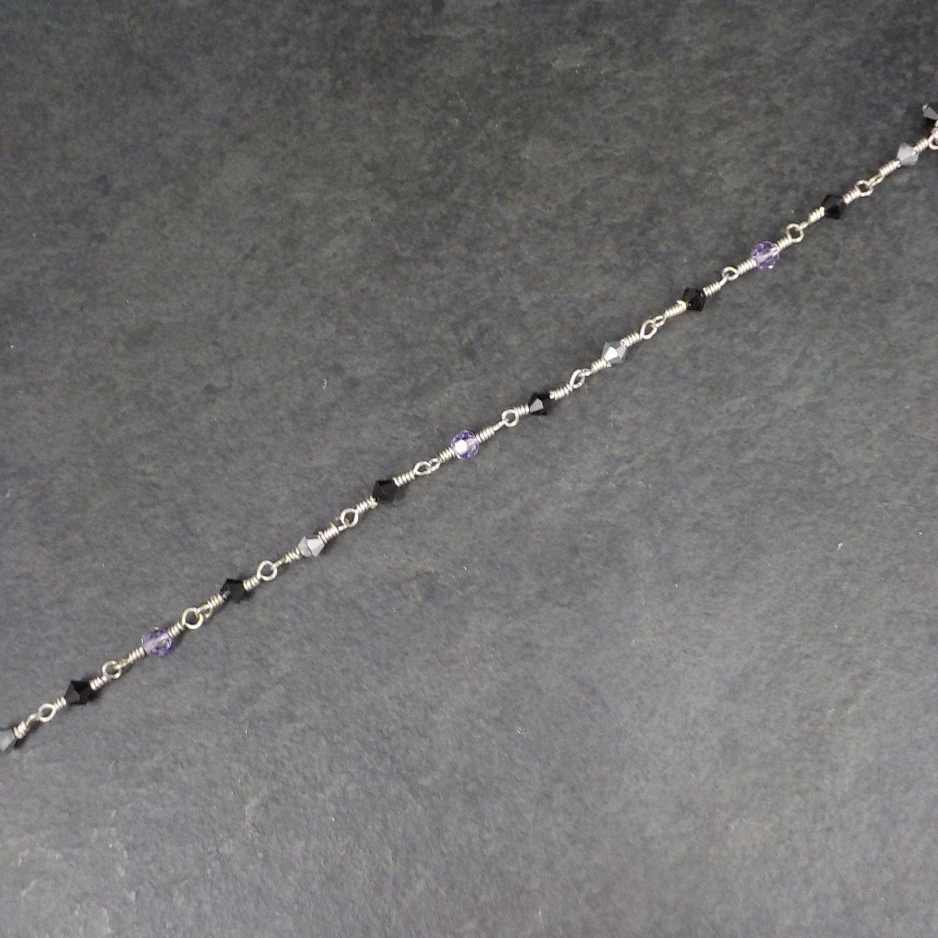 Dainty Sterling Black Purple Crystal Bracelet 7 Inches