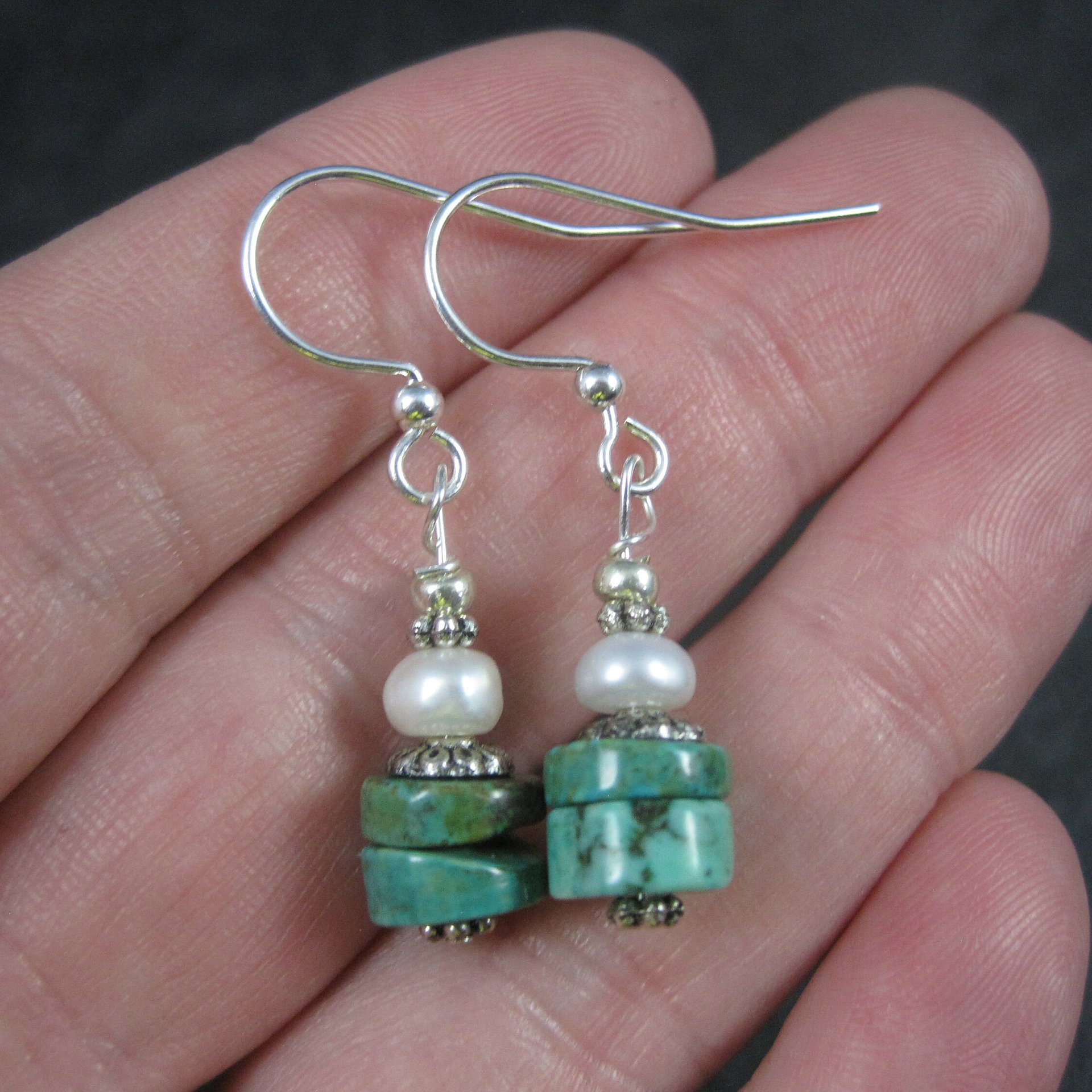 Simple Turquoise and Pearl Earrings