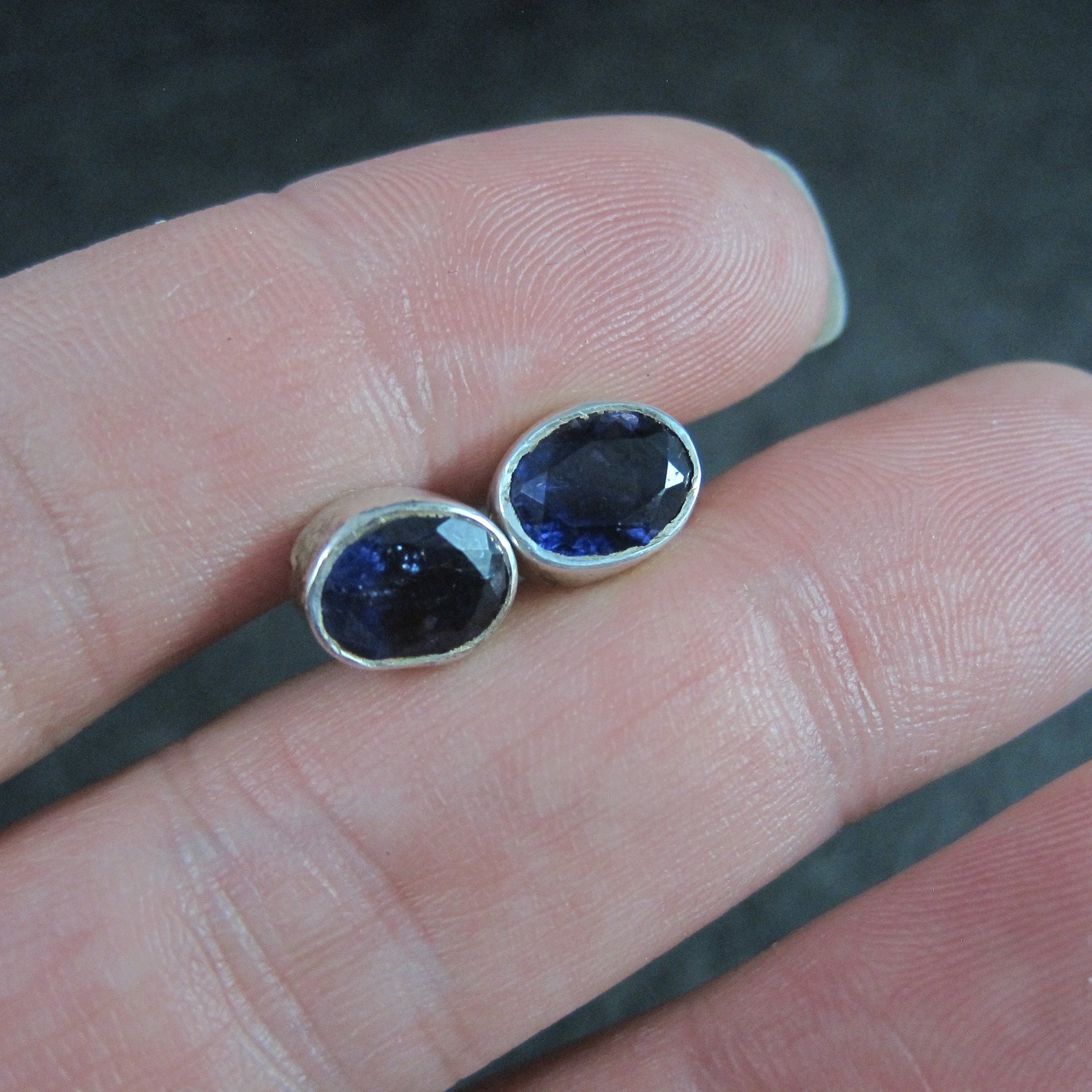 Vintage Sterling Iolite Stud Earrings