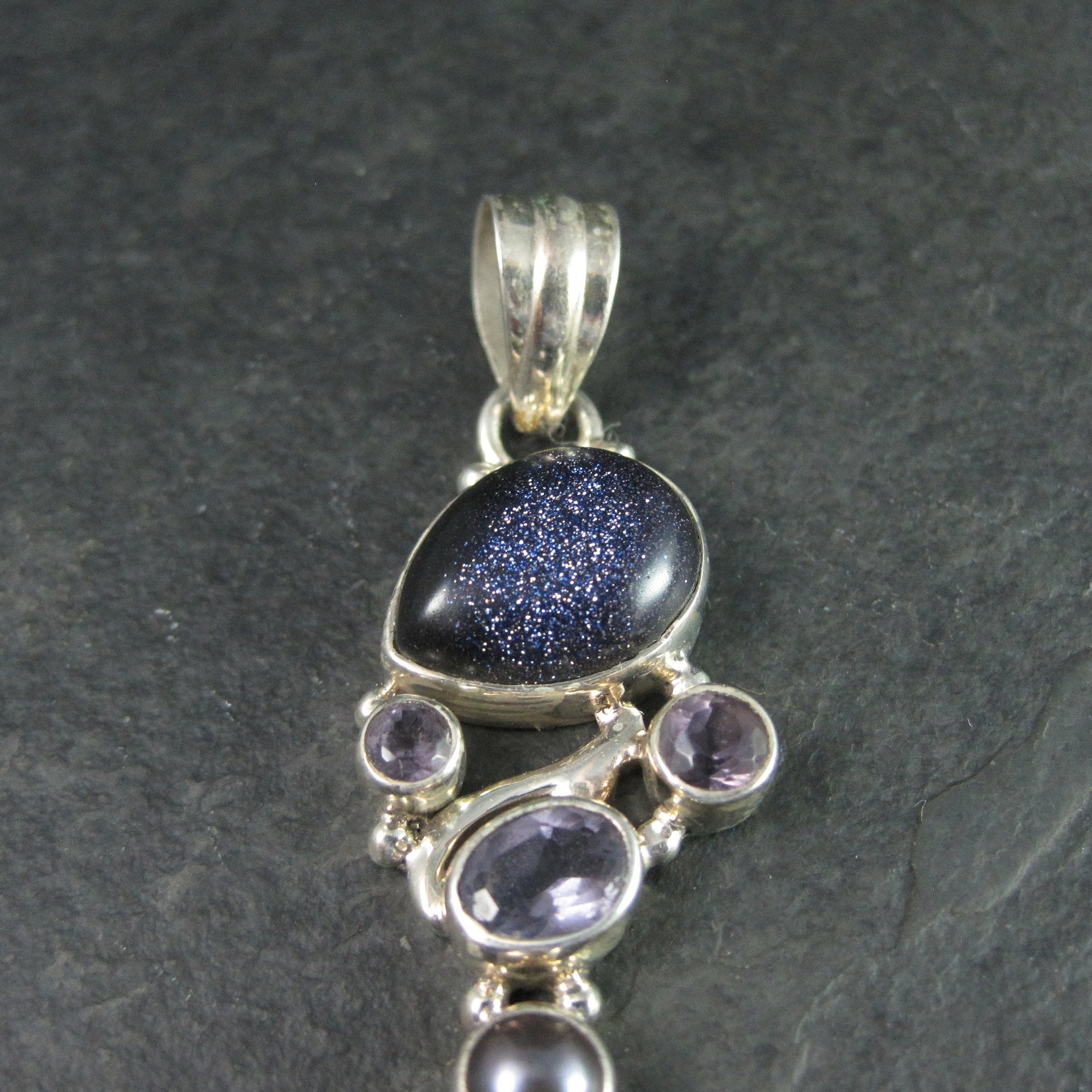 Estate Sterling Blue Goldstone Amethyst Pearl Pendant