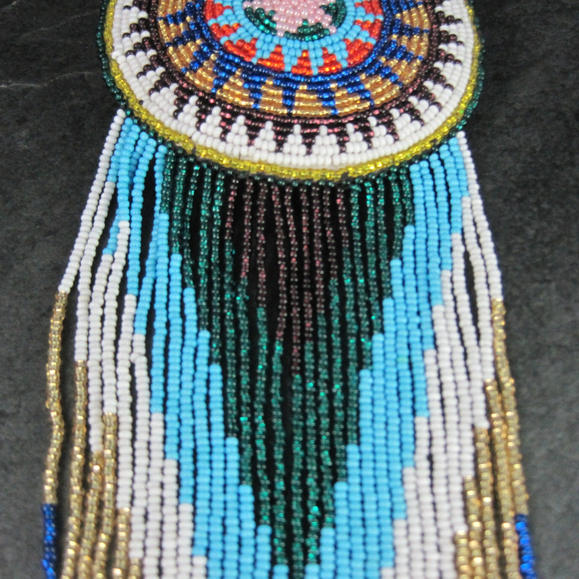 Huge Southwestern 14" Beaded Rosette Hair Clip Barrette Regalia