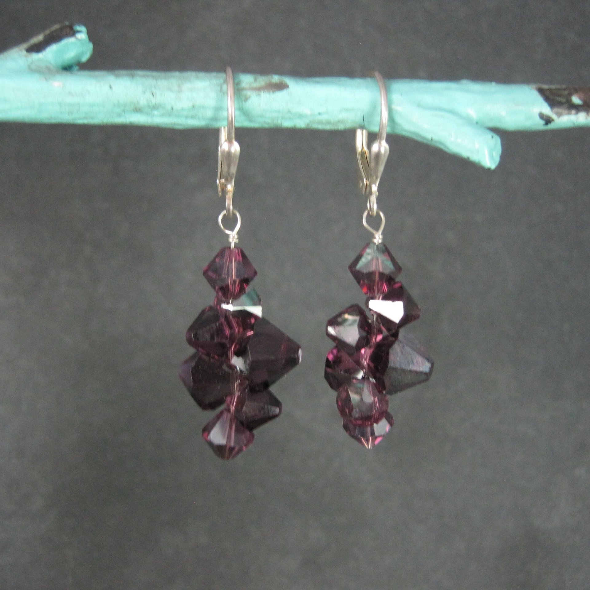 Sterling Purple Crystal Leverback Earrings