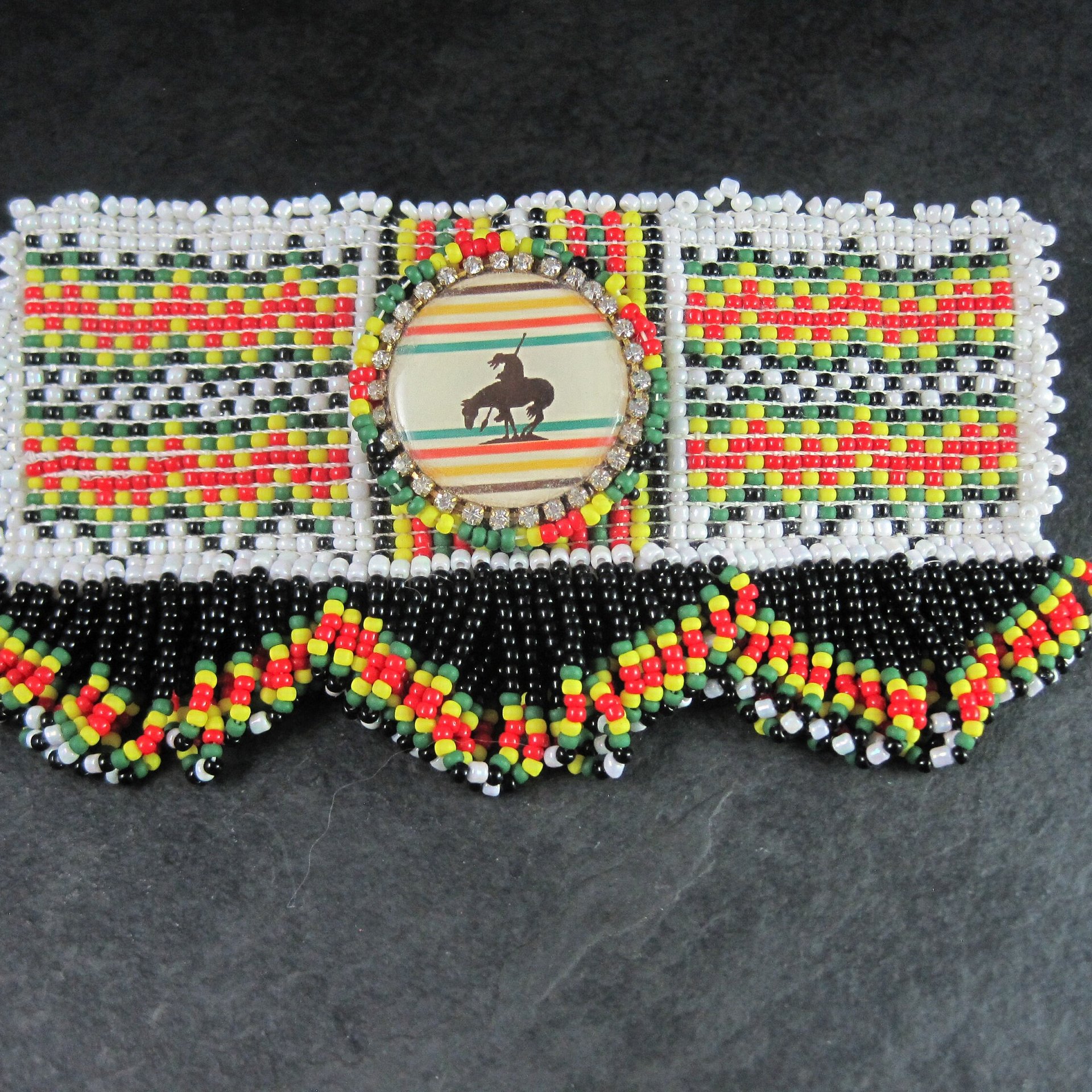 Huge Southwestern Beaded End of the Trail Hair Clip Barrette Regalia