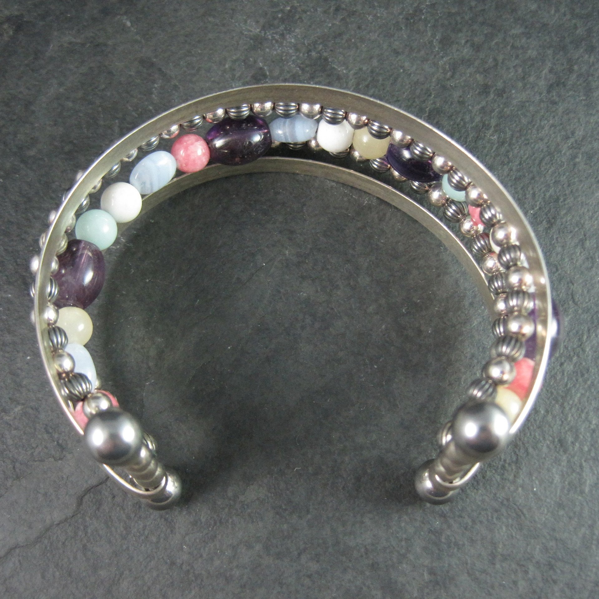 Southwestern Sterling 5 Strand Gemstone Cuff Bracelet