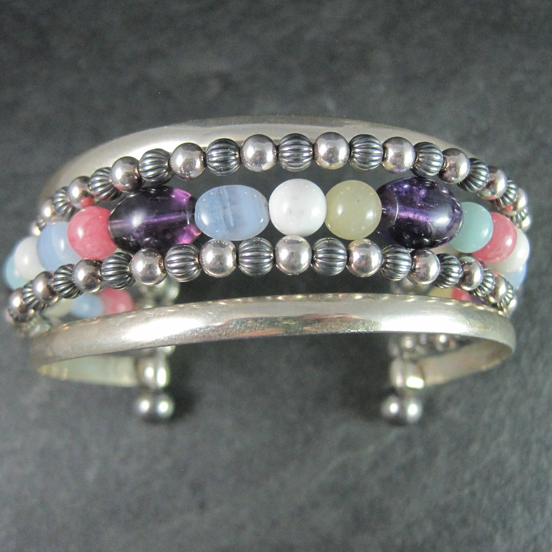 Southwestern Sterling 5 Strand Gemstone Cuff Bracelet